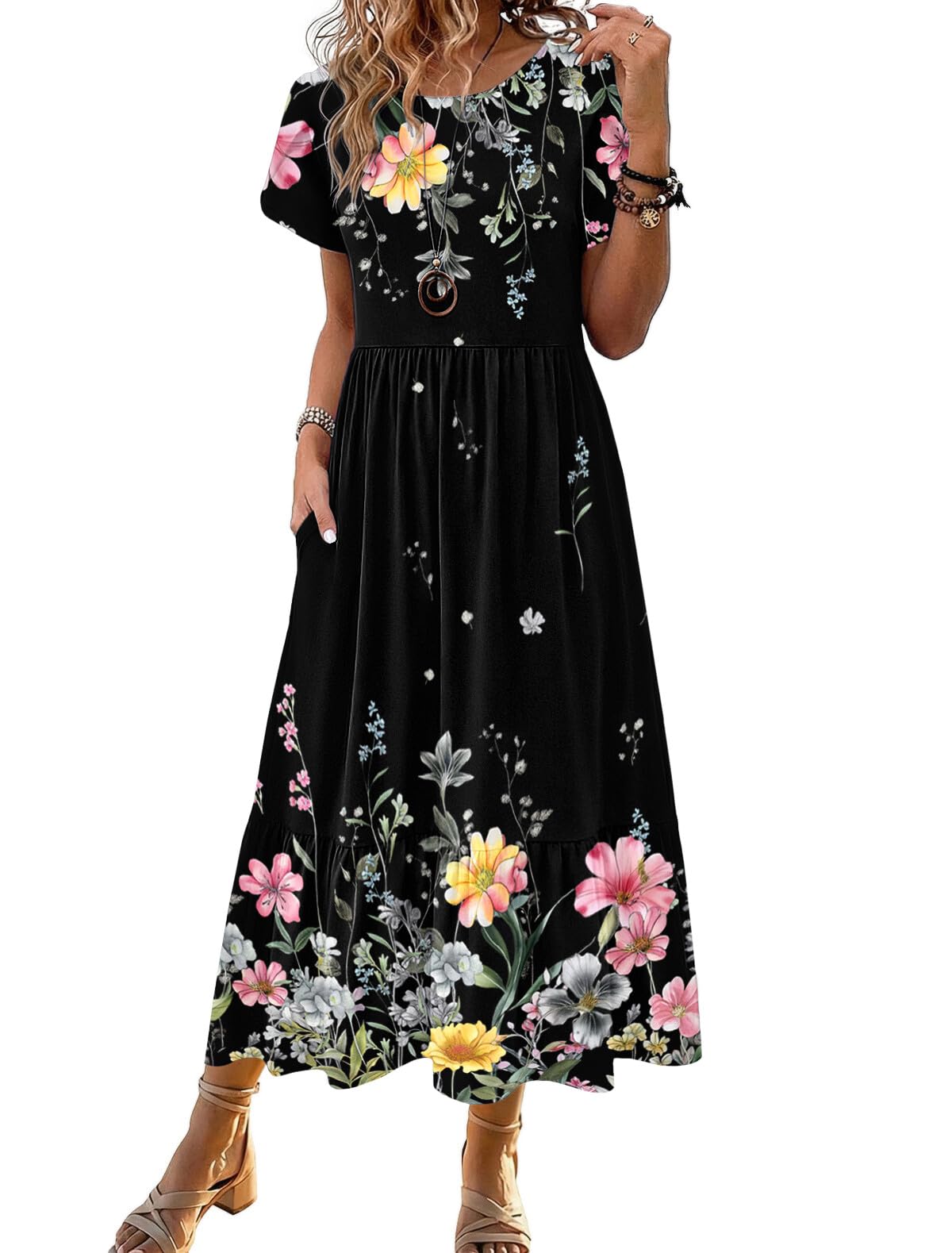 HOTOUCH Summer Dresses for Women 2026 Casual Midi Boho T Shirt Dress Ladies Sundress Aline Long Beach Vacation Clothes