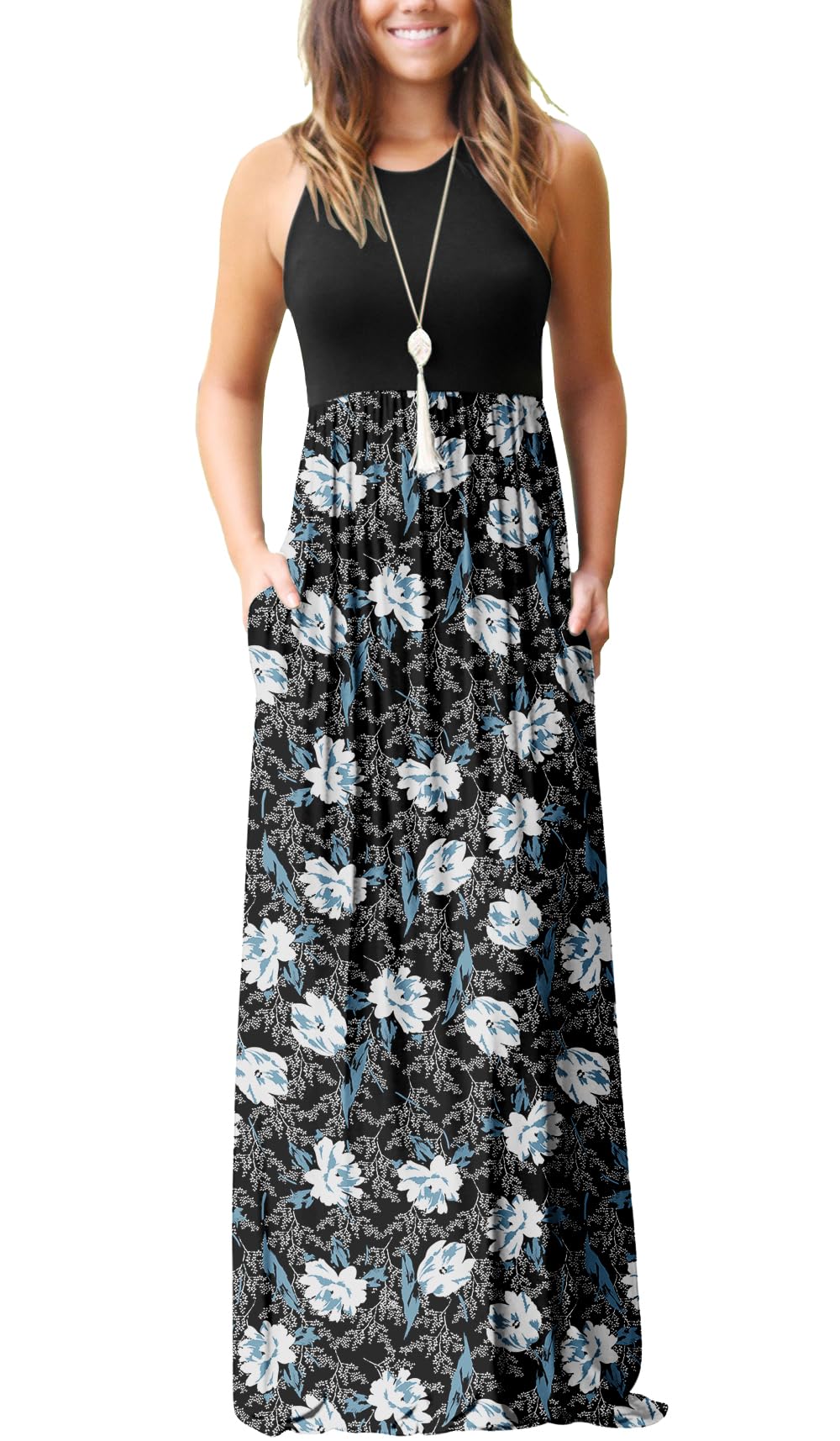 GRECERELLE Women's Summer Sleeveless Casual Long Tank Maxi Dress with Pockets (XS-3XL)