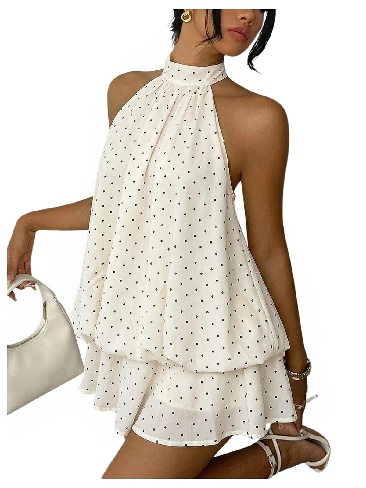 Verdusa Women's Chiffon Halter Drop Waist Flowy Wedding Guest Mini Dresses