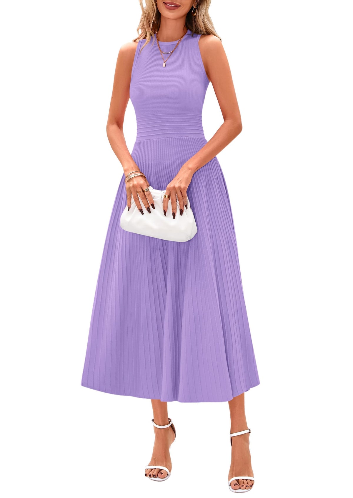 PRETTYGARDEN Women's Summer Pleated Midi Work Dress