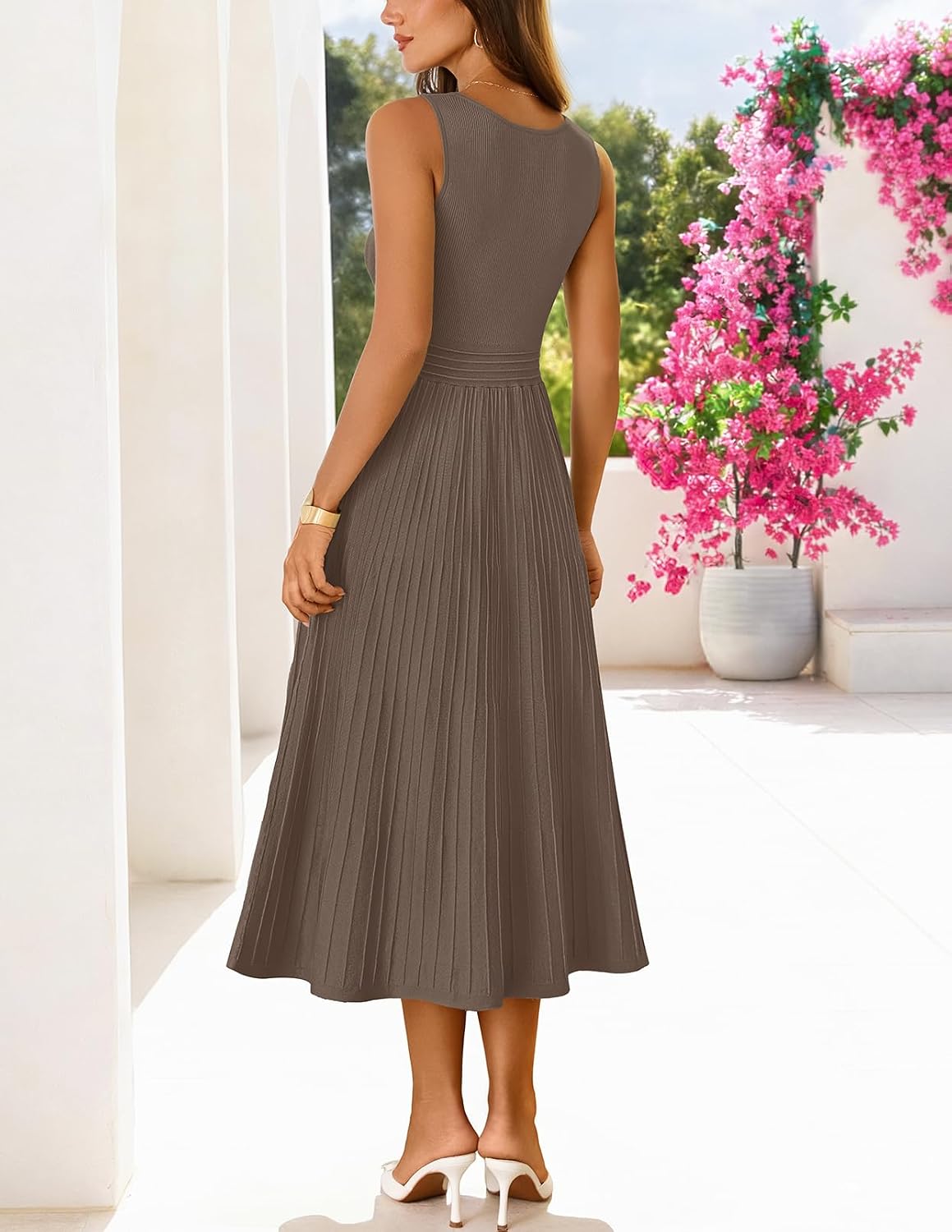MEROKEETY Women's Summer Cocktail Party Elegant Work Midi Dress
