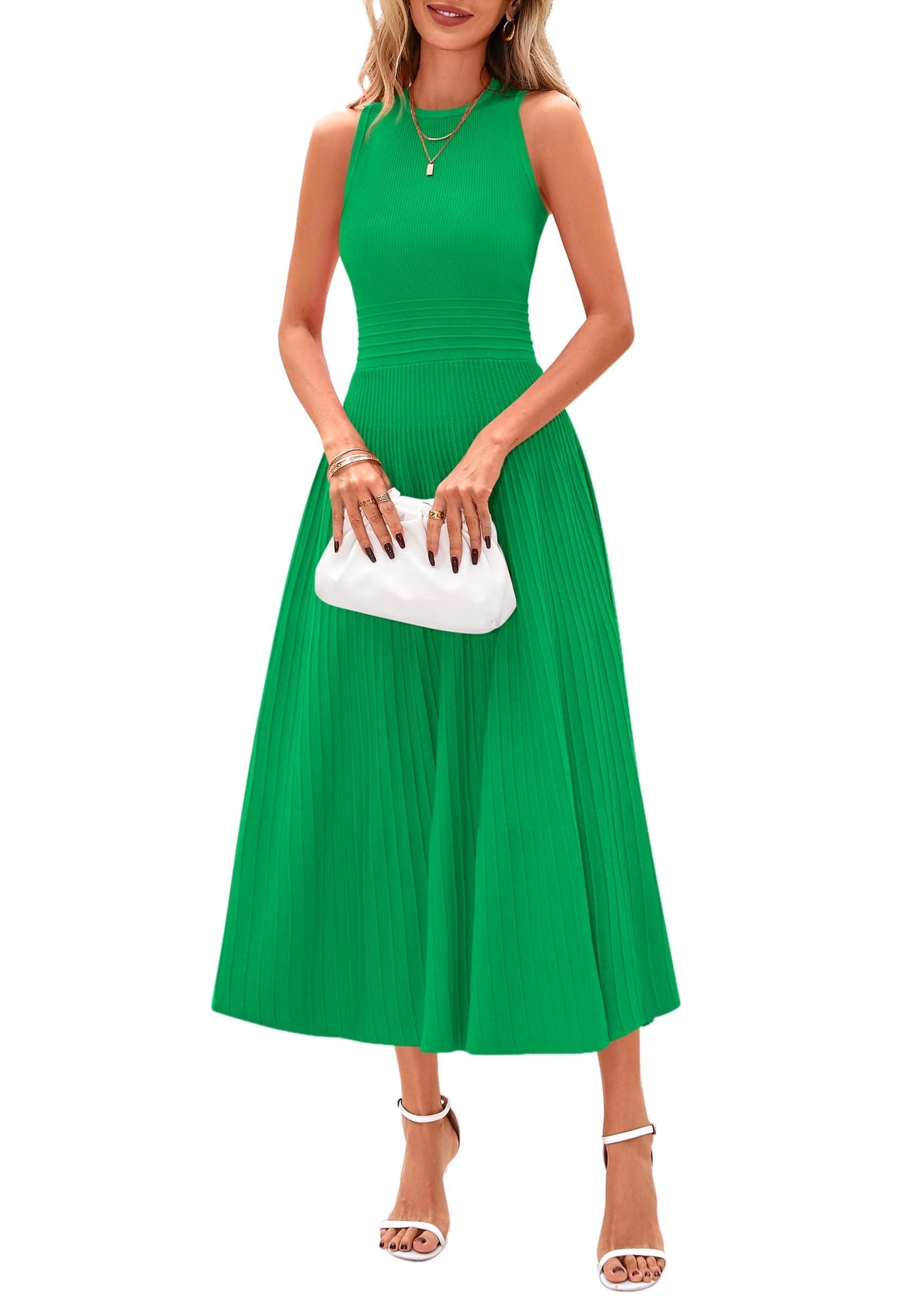 PRETTYGARDEN Women's Summer Pleated Midi Work Dress