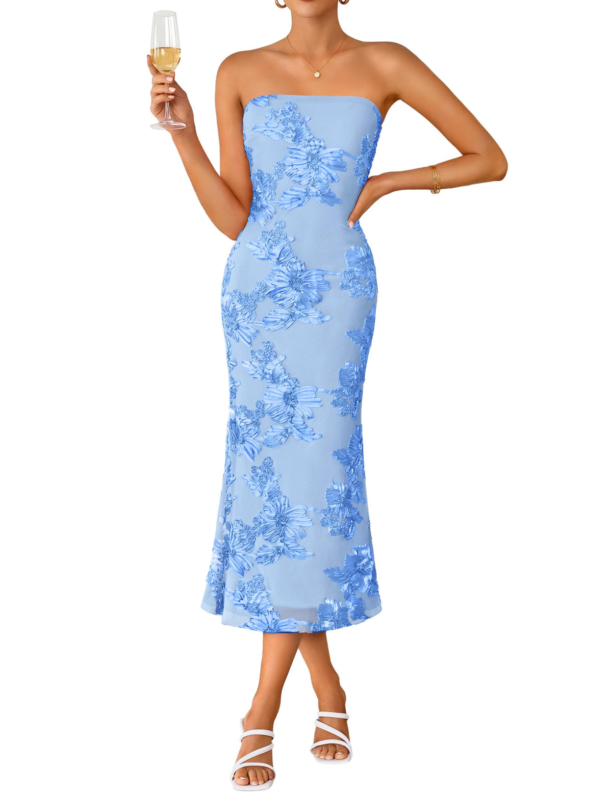 ZESICA 2026 Summer Strapless Floral Cocktail Wedding Guest Dress for Women