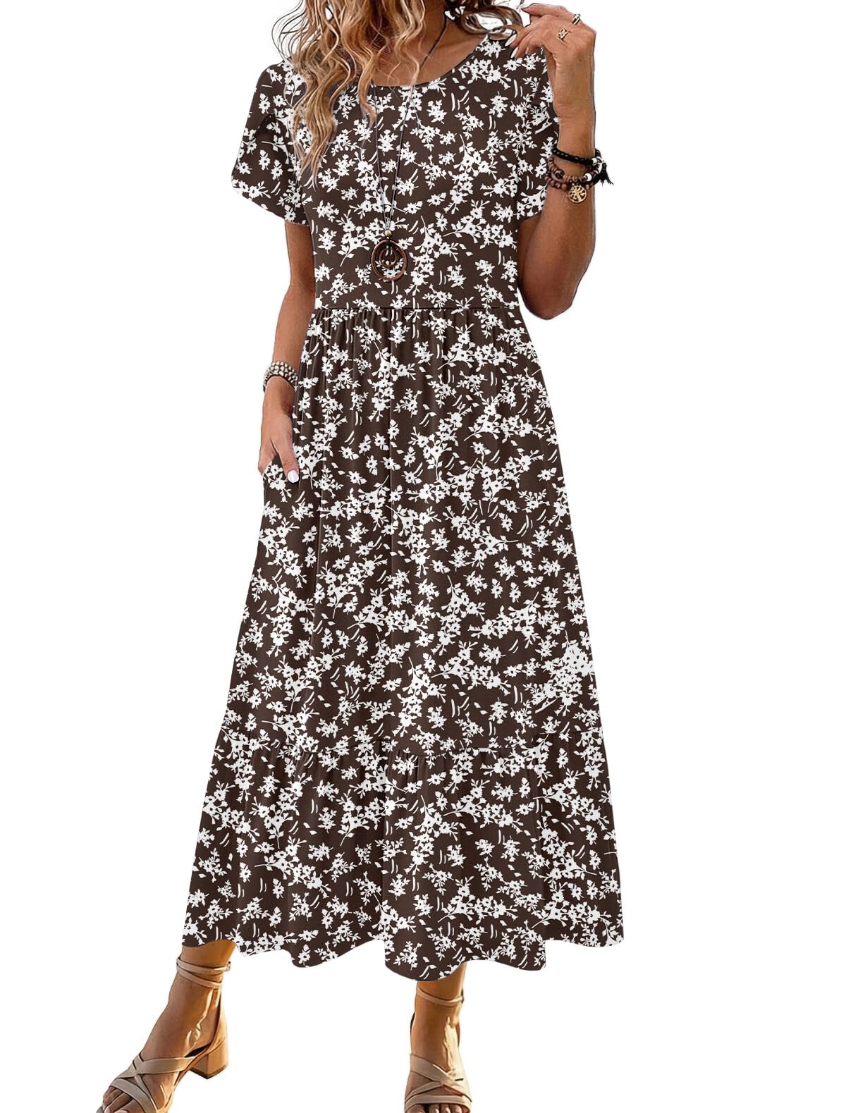 HOTOUCH Summer Dresses for Women 2026 Casual Midi Boho T Shirt Dress Ladies Sundress Aline Long Beach Vacation Clothes