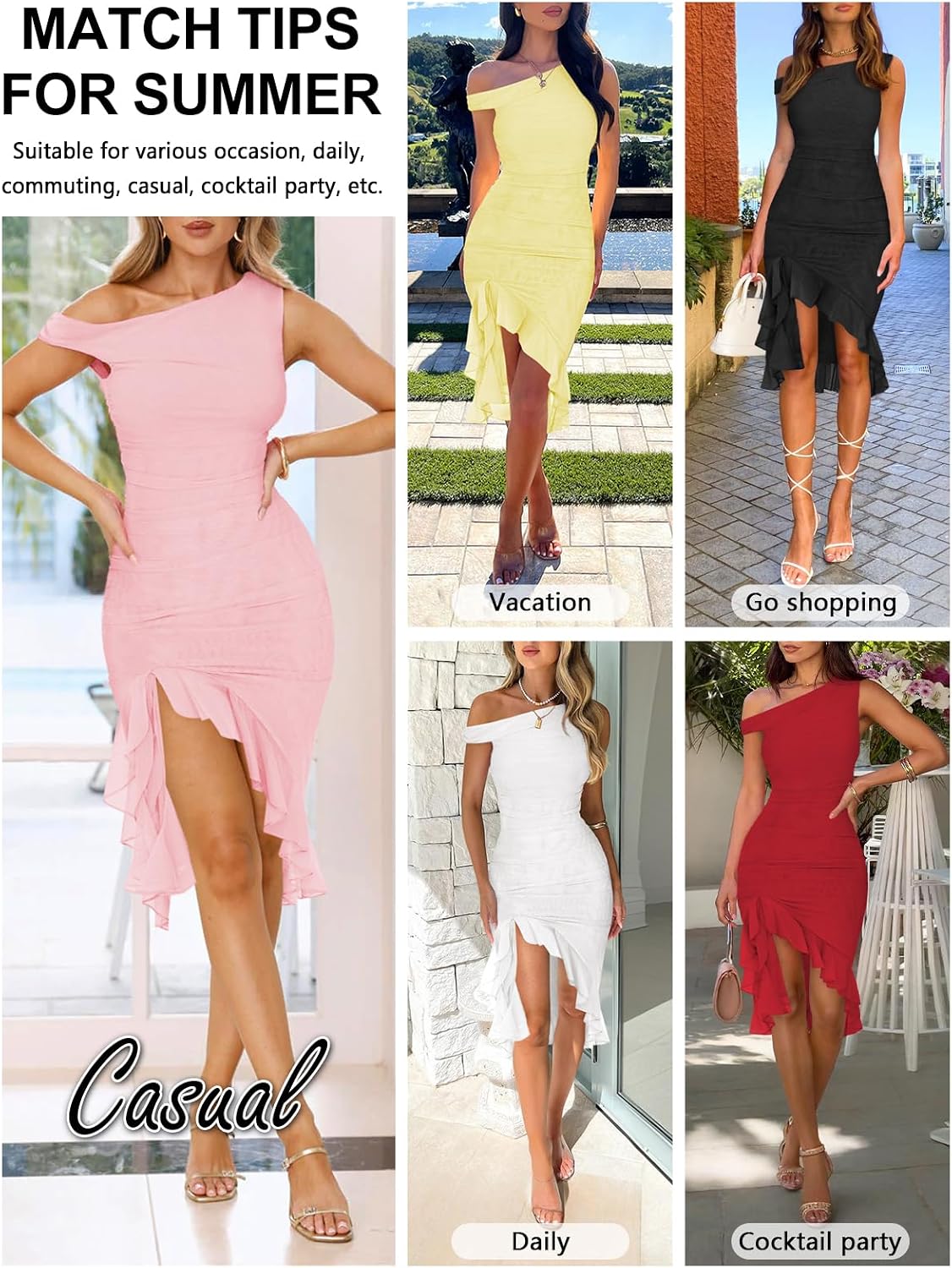 MIYIEONZ One Shoulder Dresses for Women Summer Wedding Guest Dress