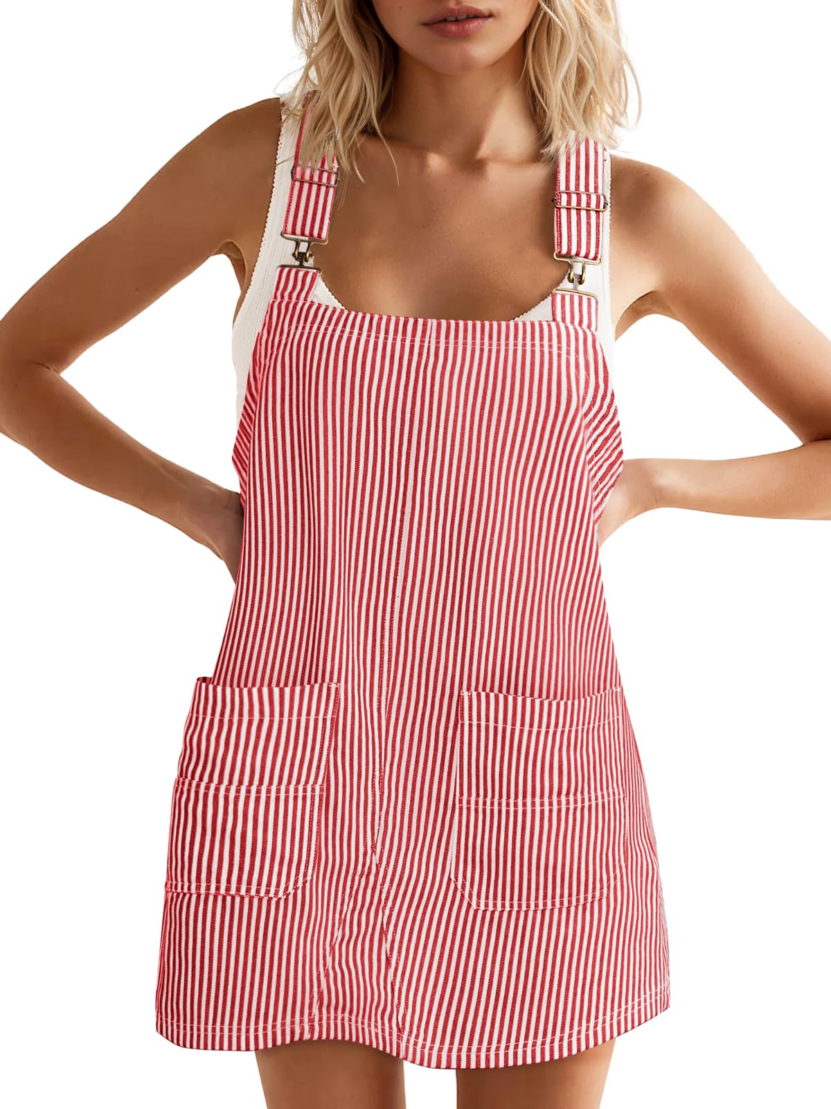 Yousify Womens Casual Denim Dress Striped Overalls Romper Jean Dress