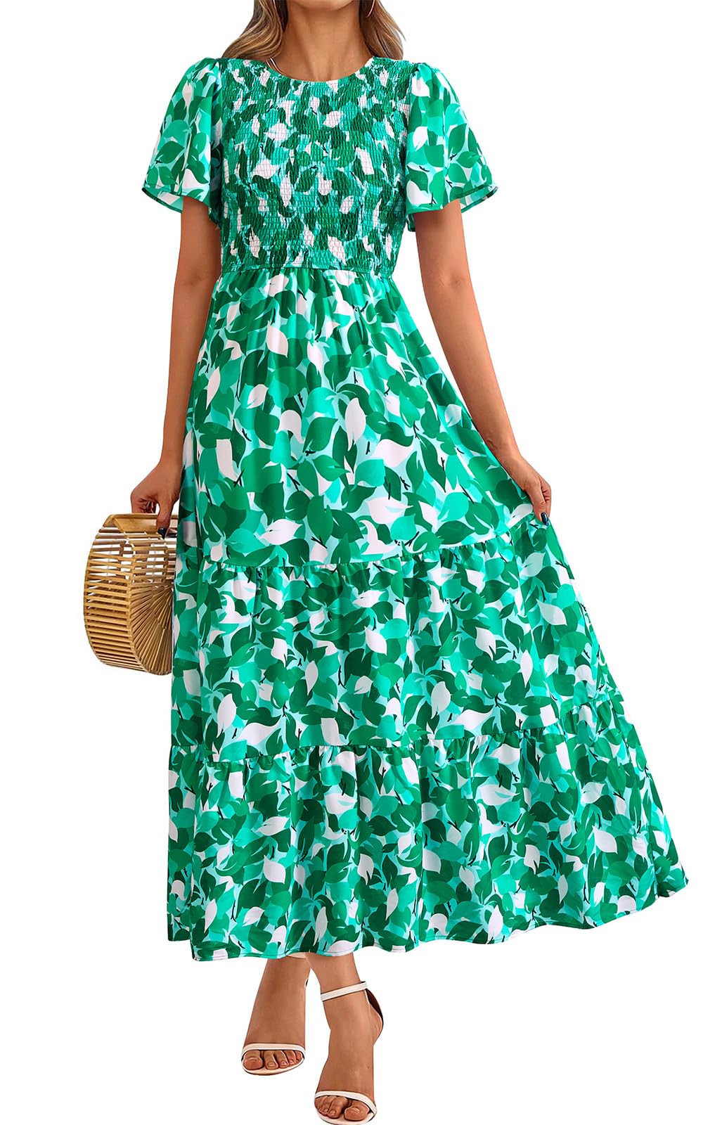 PRETTYGARDEN Women's 2026 Summer Casual Flutter Sleeve Floral Maxi Dress