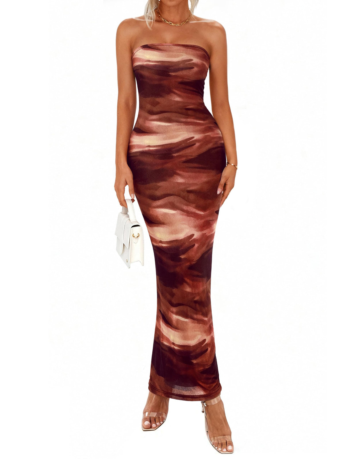 PRETTYGARDEN Women Summer Strapless Maxi Dress Tube Floral Bodycon Dresses