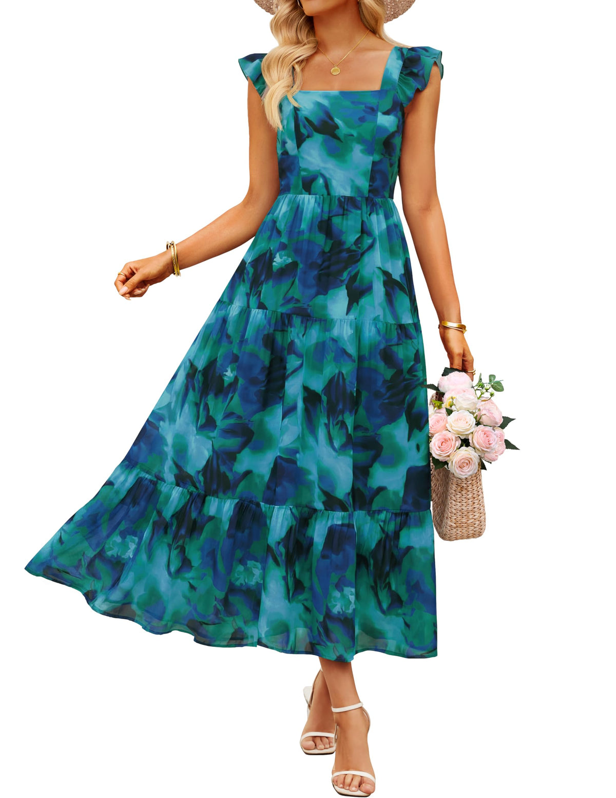 ZESICA Women's Summer Boho Floral Wedding Guest Midi Dresses