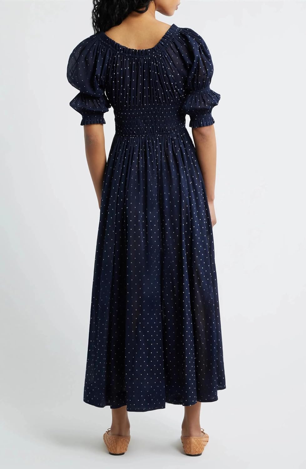 ABYOVRT Women Smocked Dresses Puff Sleeve Off Shoulder Flowy Midi Dress Baby Shower Summer Fall
