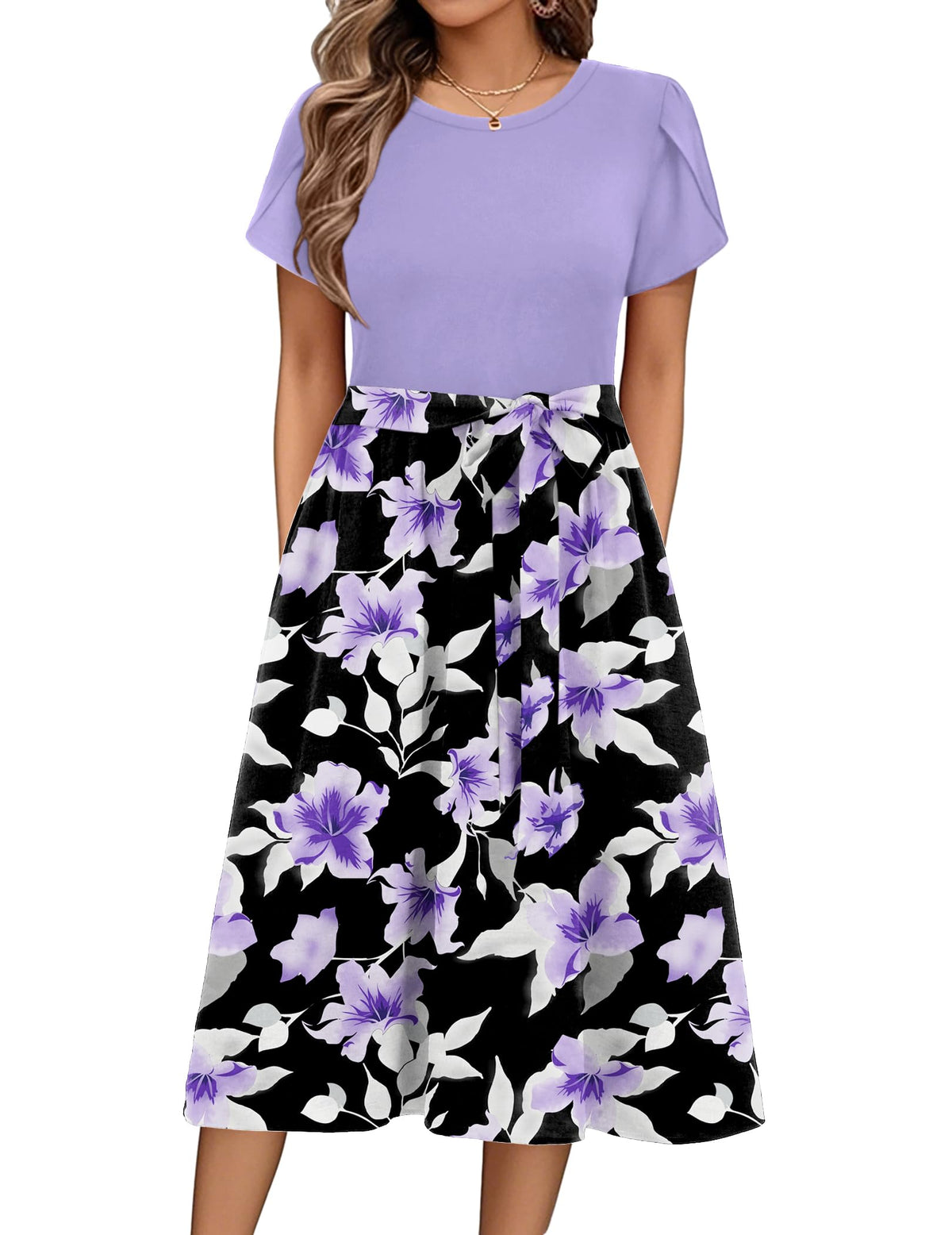 Zeagoo Womens Midi Dress Summer Short Sleeve Dress with Pockets 2025 Casual Floral T-Shirt Dress Flowy Beach Sundress