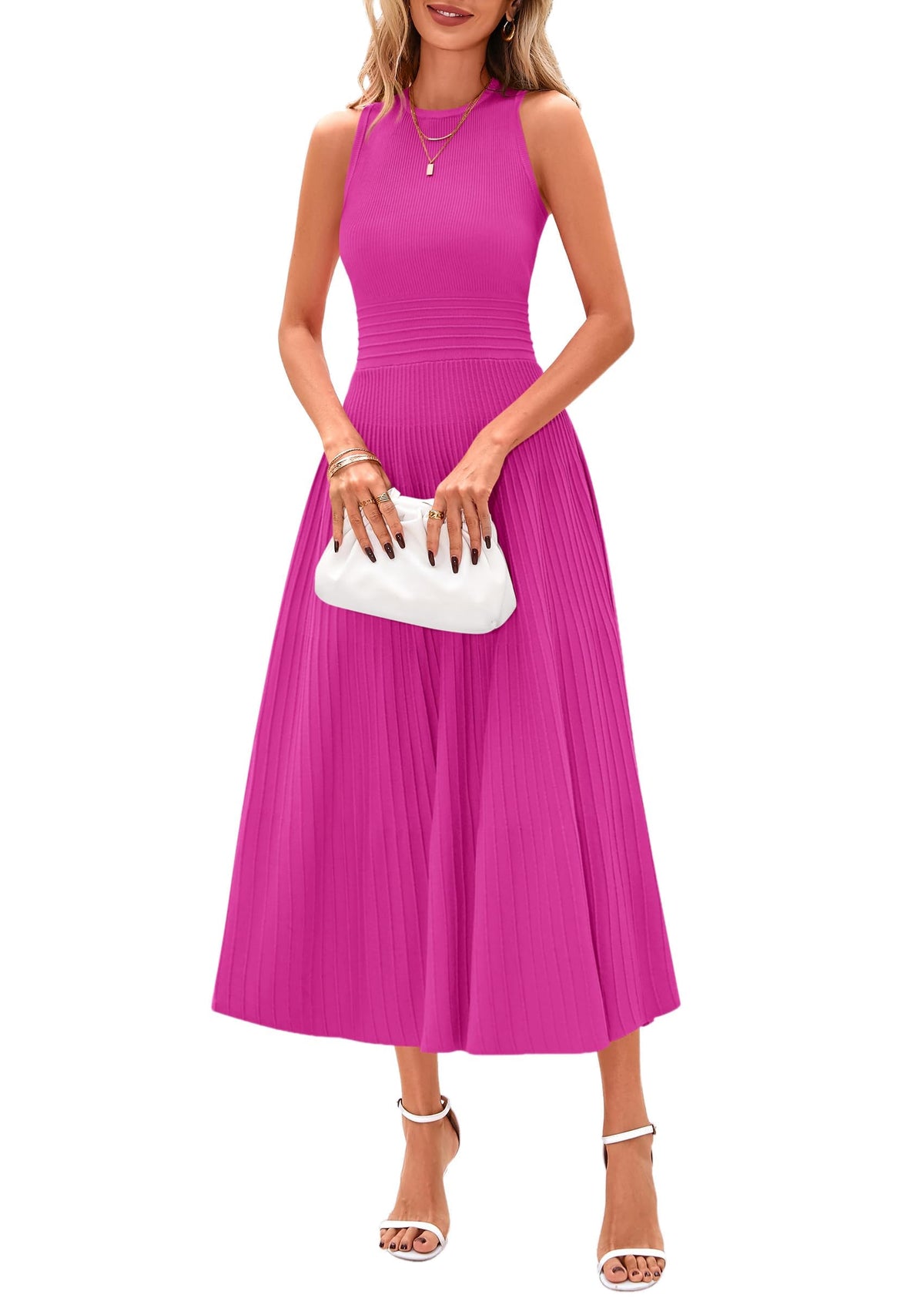 PRETTYGARDEN Women's Summer Pleated Midi Work Dress