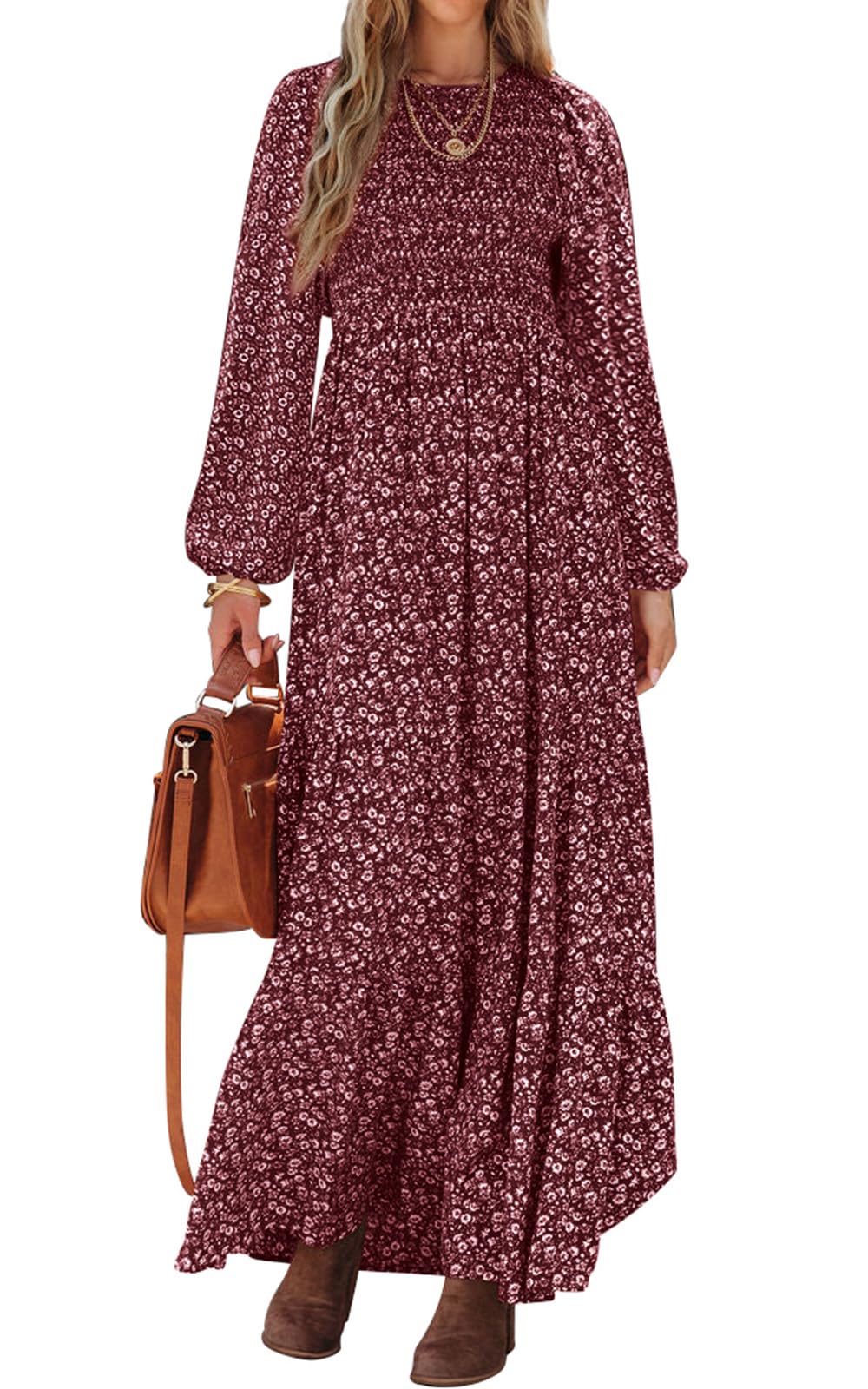 PRETTYGARDEN Long Sleeve Floral Maxi Fall Dresses for Women Trendy Outfits