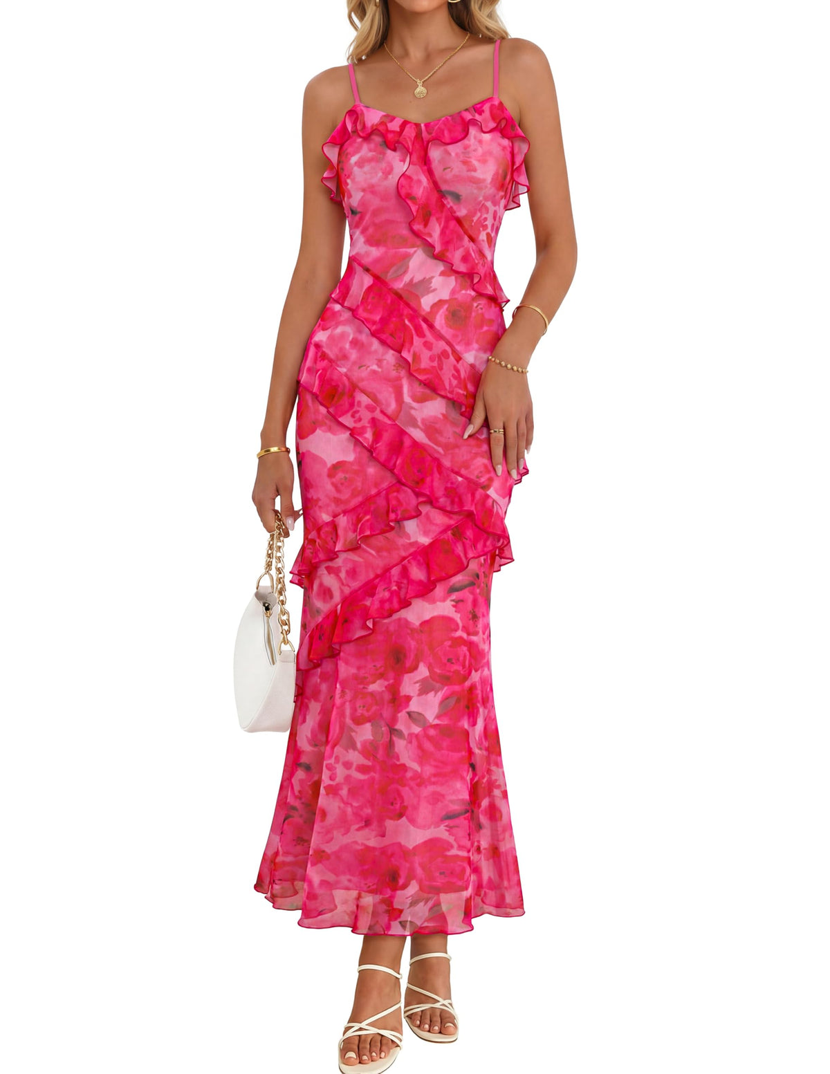MEROKEETY Summer Floral Wedding Guest Maxi Dress Women 2026 Formal Cocktail