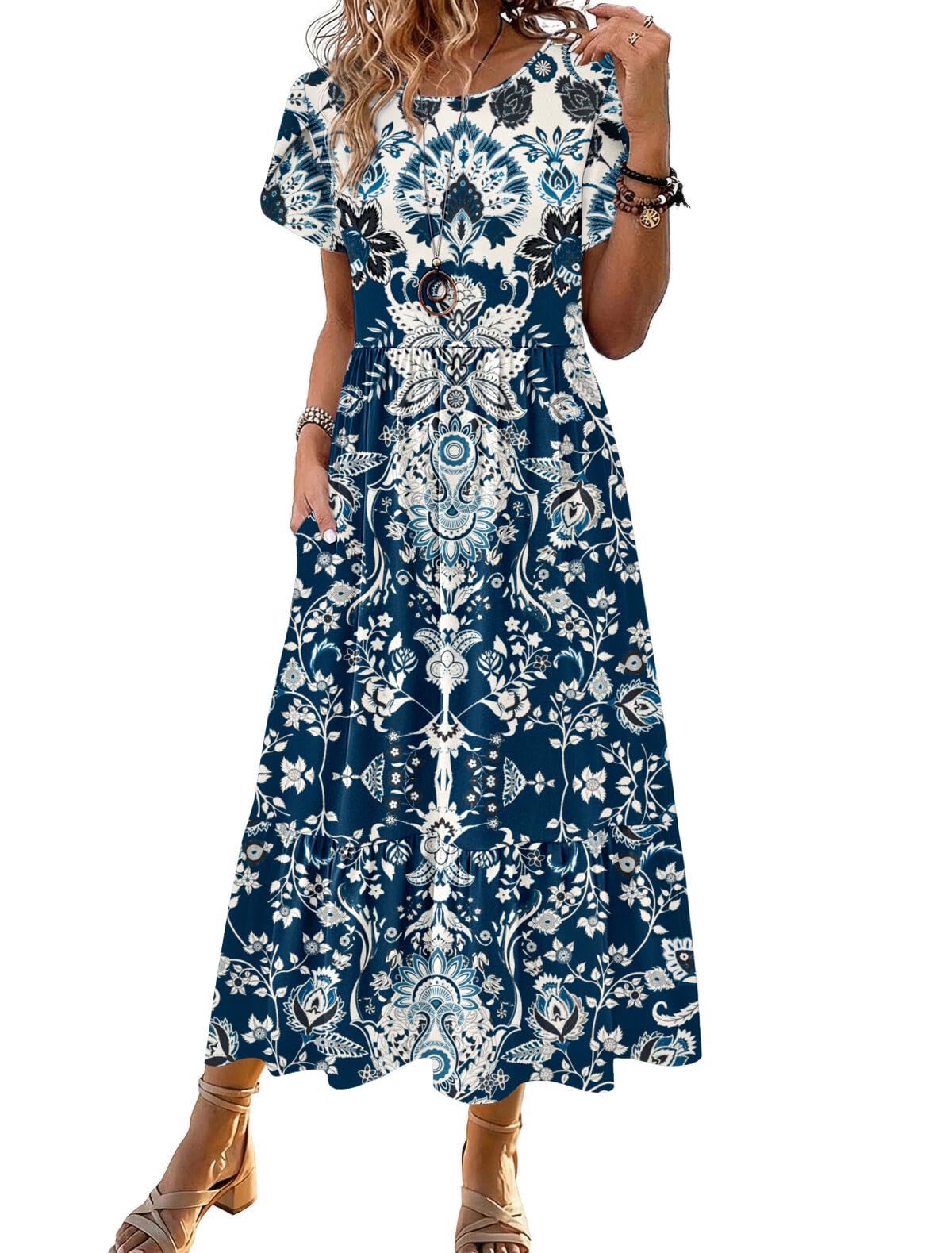 HOTOUCH Summer Dresses for Women 2026 Casual Midi Boho T Shirt Dress Ladies Sundress Aline Long Beach Vacation Clothes