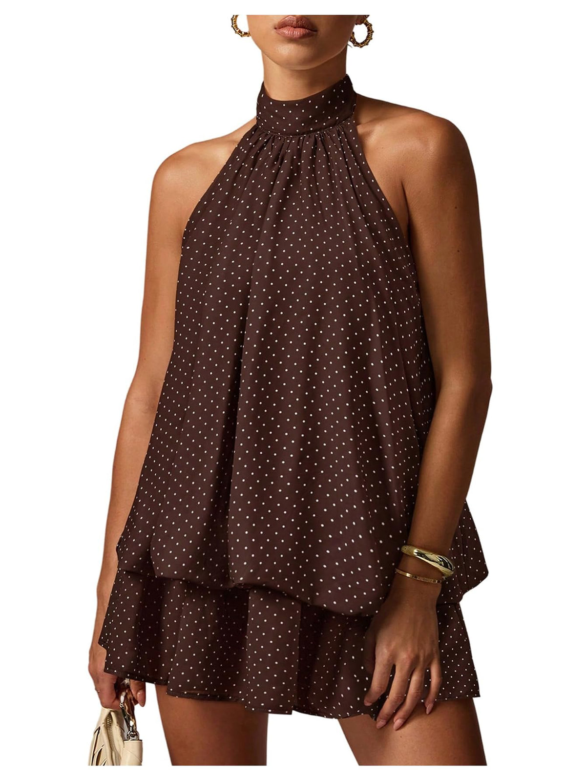OYOANGLE Women Summer Polka Dots Halter Y2k Cute Ruffle Wedding Party Dress