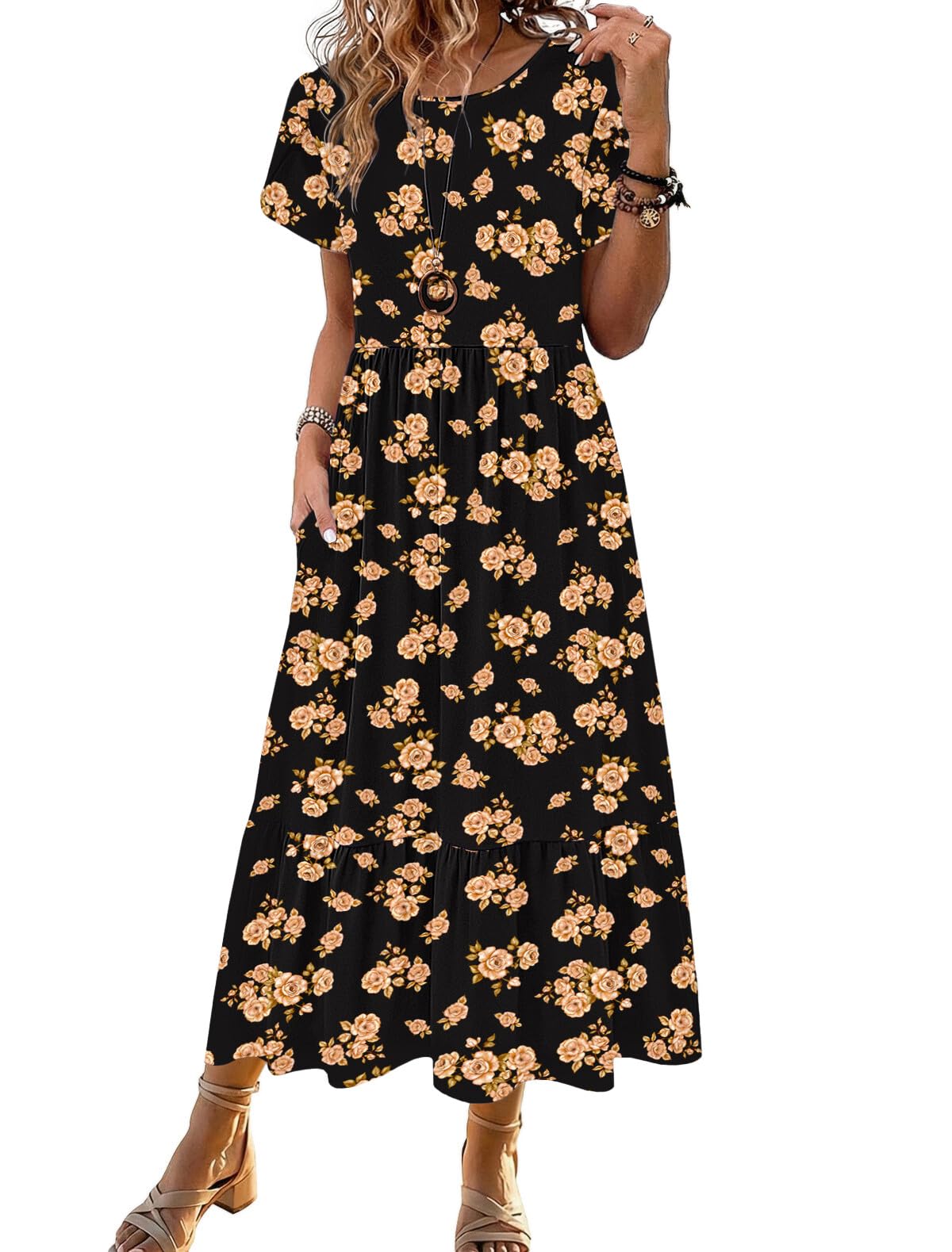 HOTOUCH Summer Dresses for Women 2026 Casual Midi Boho T Shirt Dress Ladies Sundress Aline Long Beach Vacation Clothes