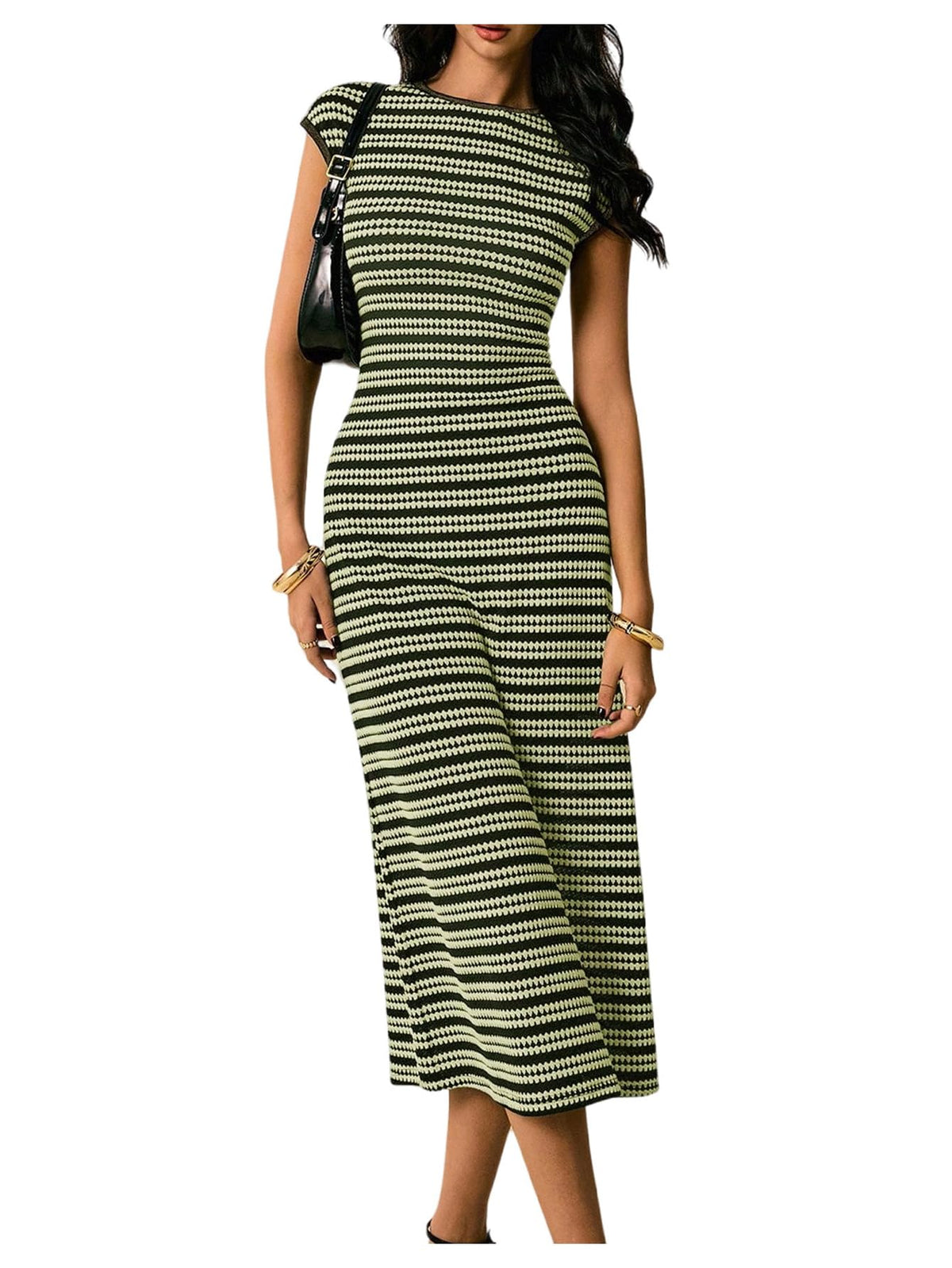 SOLY HUX Women's Striped Midi Dress Casual Work Knit Bodycon Summer Dresses