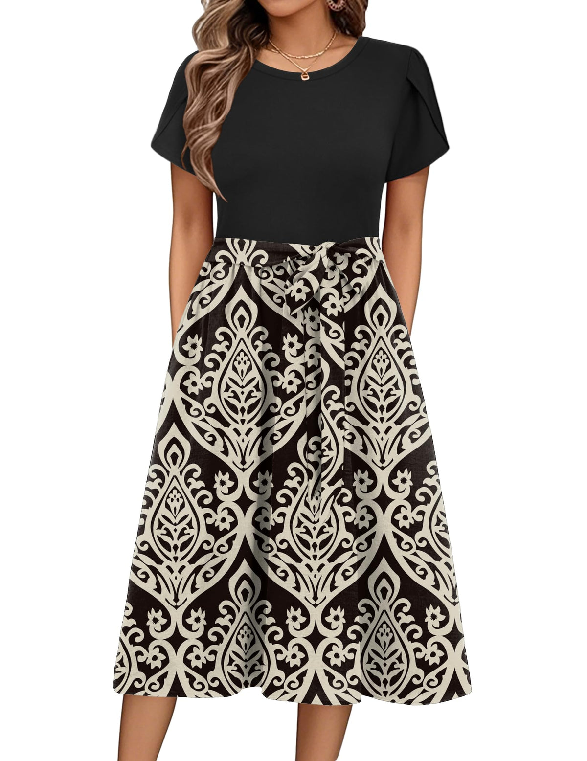 Zeagoo Womens Midi Dress Summer Short Sleeve Dress with Pockets 2025 Casual Floral T-Shirt Dress Flowy Beach Sundress