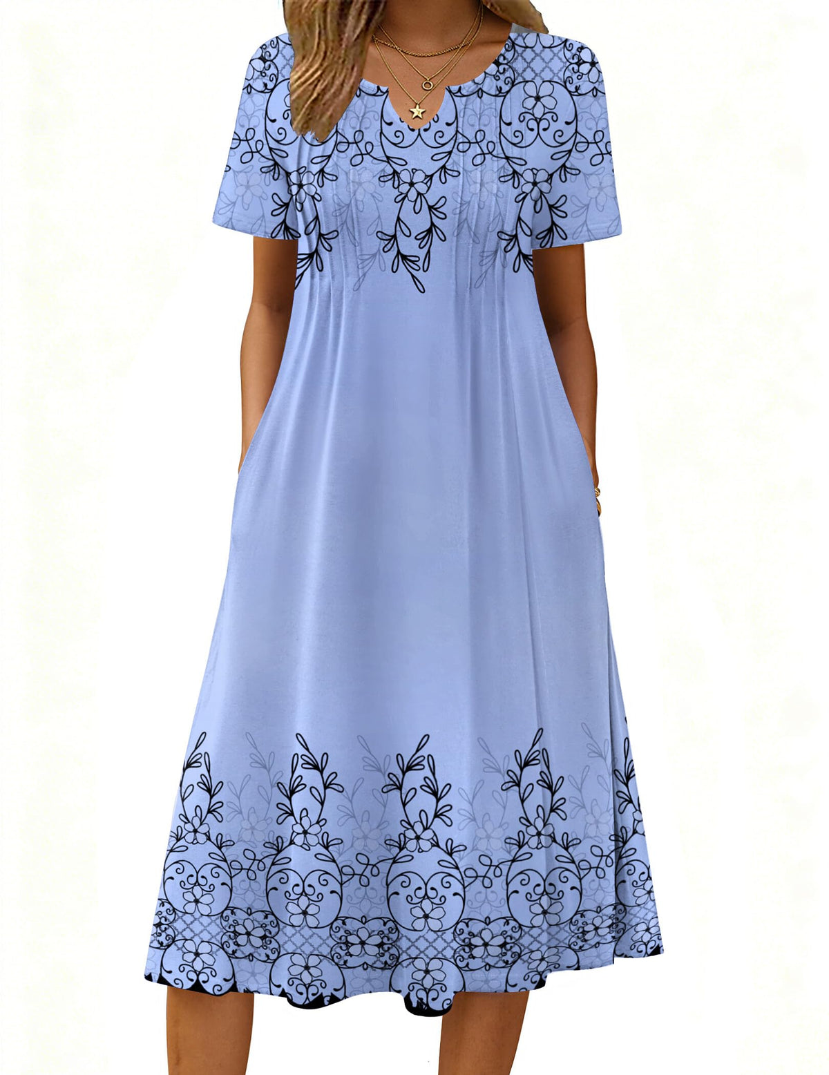 Zeagoo Summer Dresses for Women 2026 Casual Short Sleeve Aline Midi Dress with Pocket Flowy Pleated Tshirt Beach Sundress