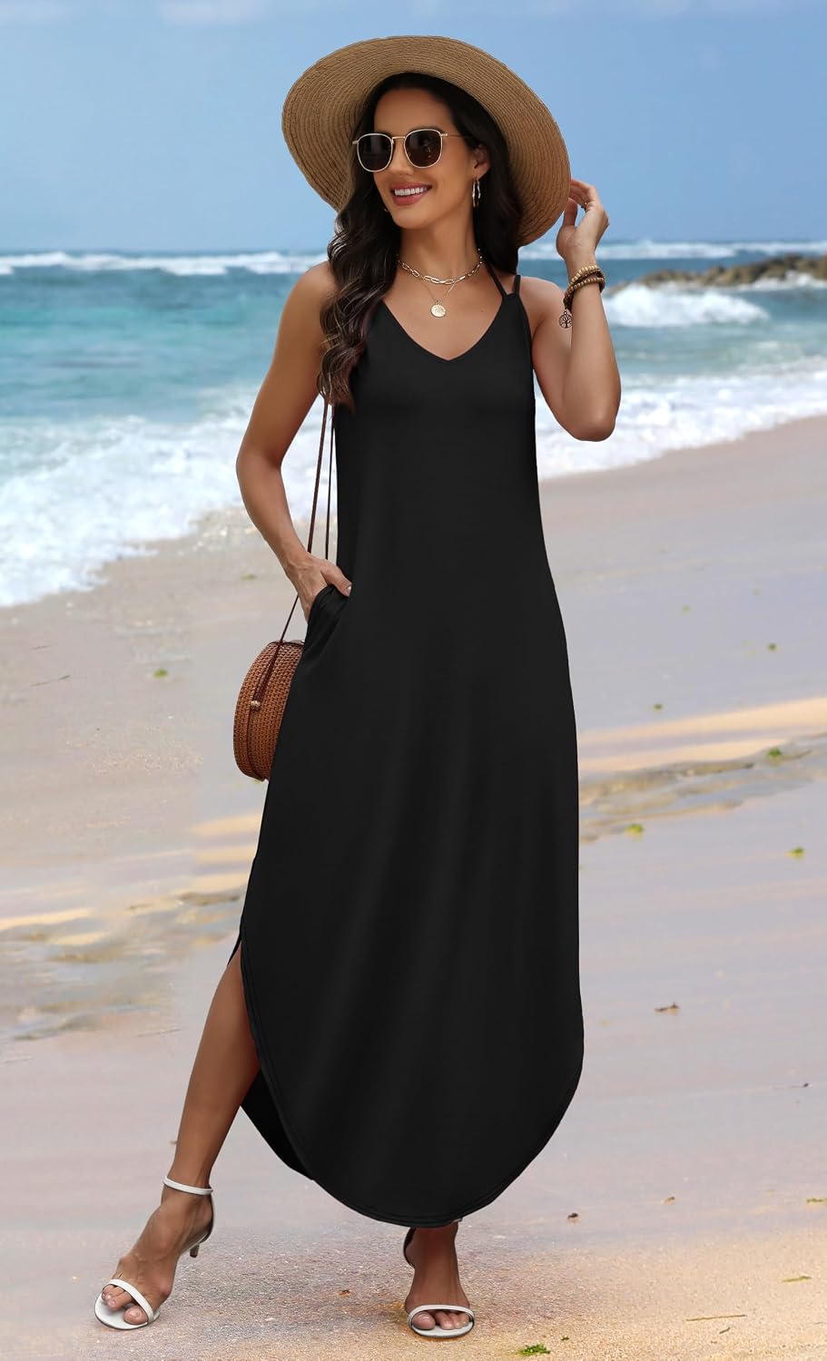 WIHOLL Summer Dresses for Women 2026 Maxi Dress Boho Halter Dress Sundresses Beach Vacation Clothes Travel Outfits