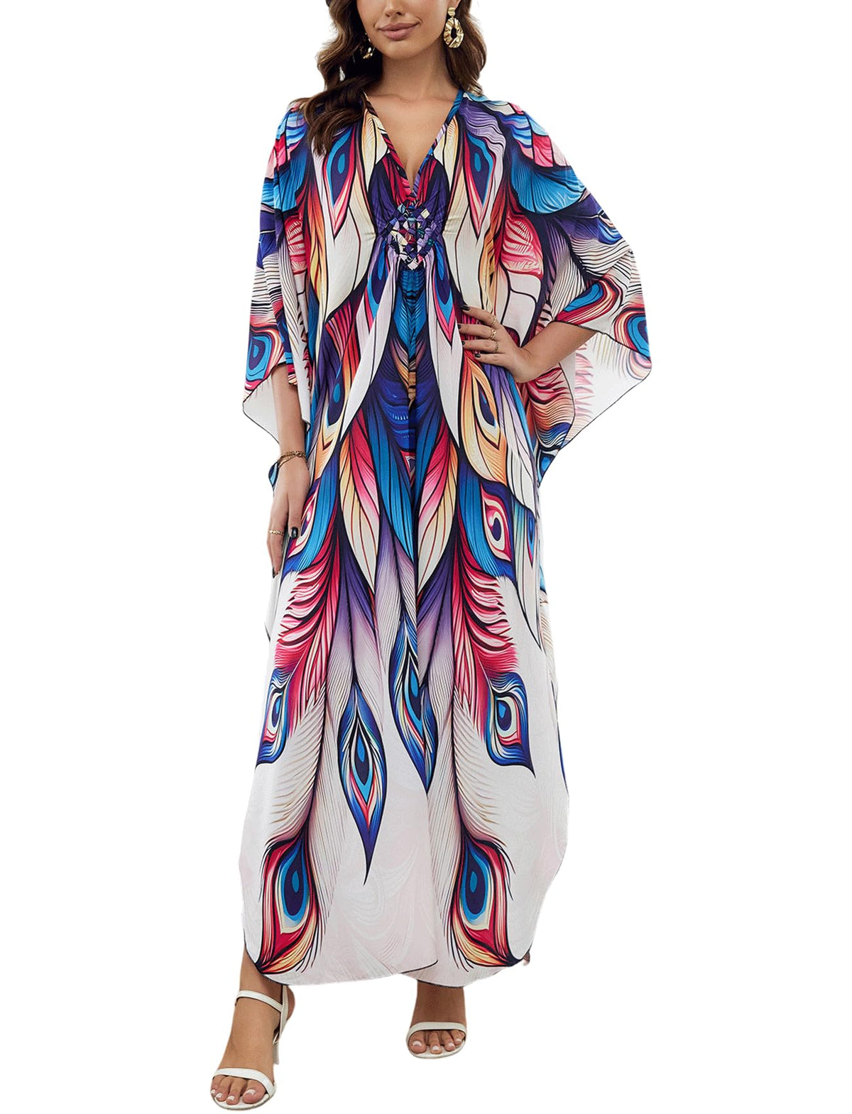 KECVOT Kaftan Dresses for Women Plus Size Batwing Sleeve Caftans Long Bathing Suit Cover Up Maxi Beach Dress Loungewear