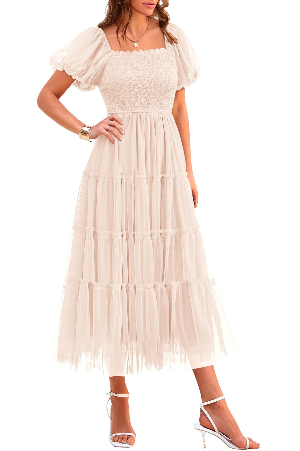PRETTYGARDEN Women's Summer Smocked Midi Tulle Dress