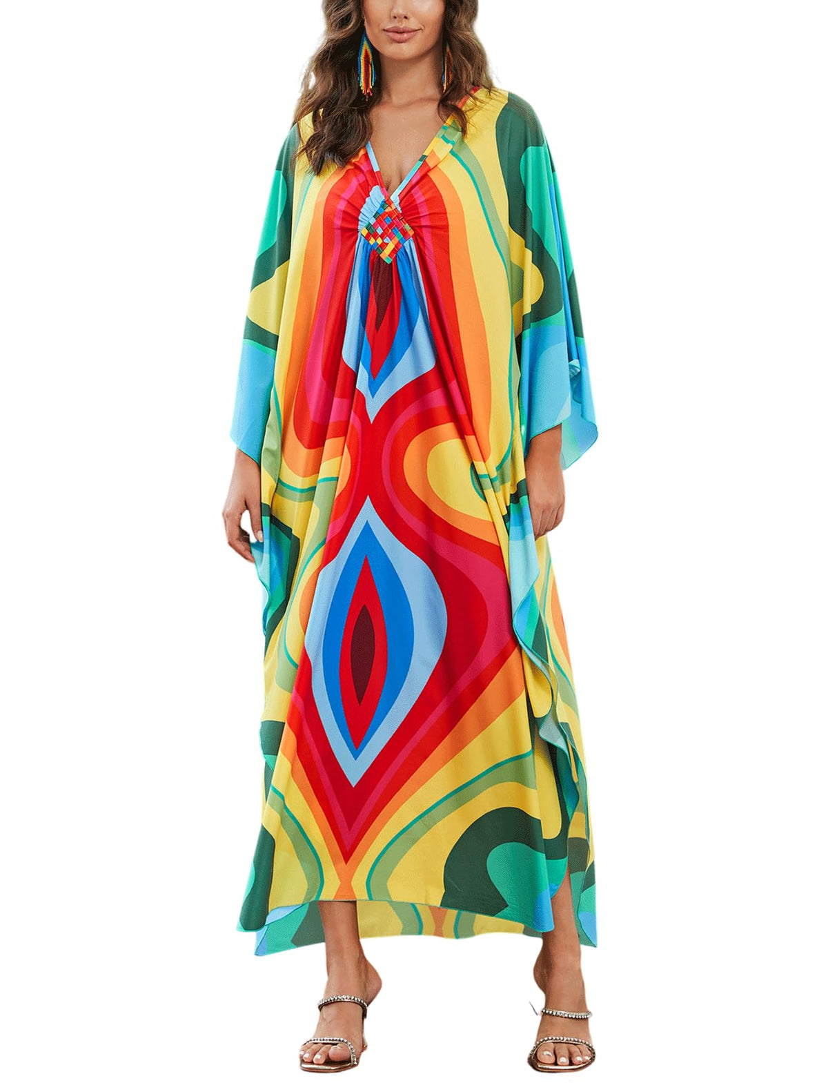 KECVOT Kaftan Dresses for Women Plus Size Batwing Sleeve Caftans Long Bathing Suit Cover Up Maxi Beach Dress Loungewear