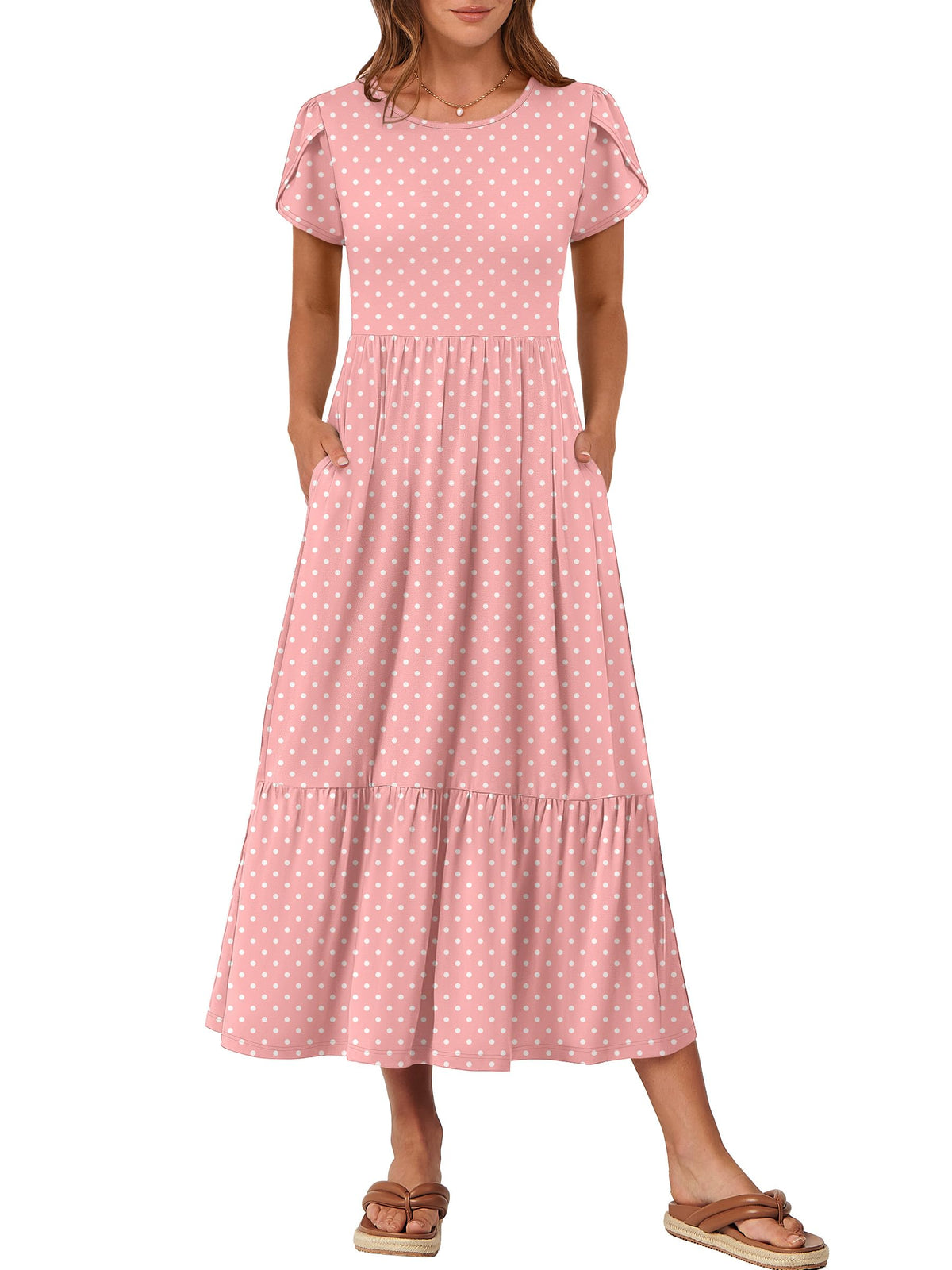 ANRABESS Womens Summer Petal Short Sleeve Maxi Dress with Pockets