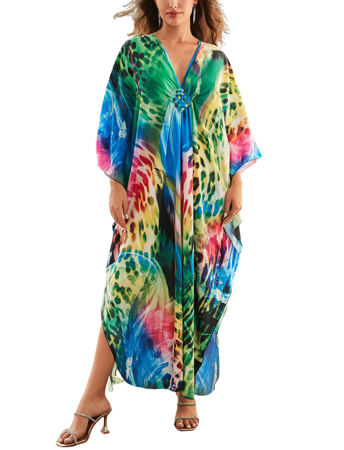 KECVOT Kaftan Dresses for Women Plus Size Batwing Sleeve Caftans Long Bathing Suit Cover Up Maxi Beach Dress Loungewear