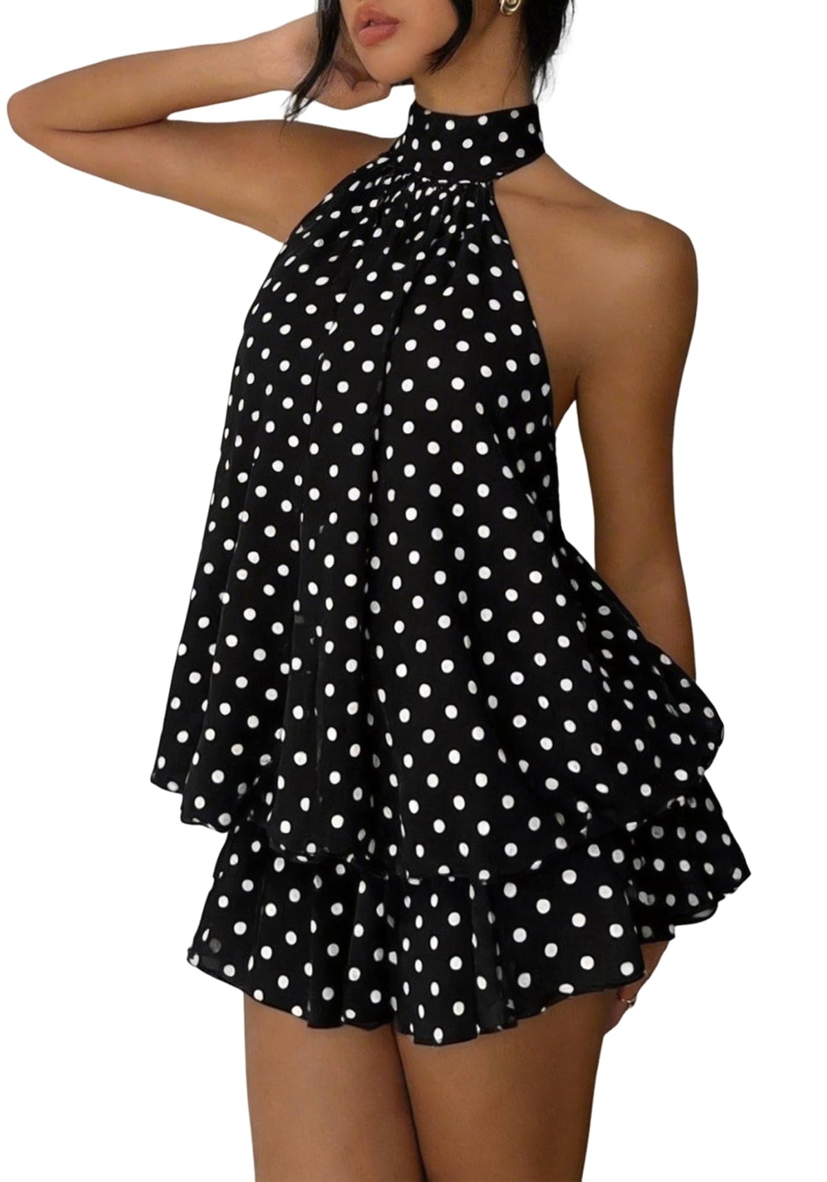 Women's Chiffon Halter Drop Waist Mini Dress Wedding Guest Dresses Ruffle Formal Holiday Club Brunch Outfits