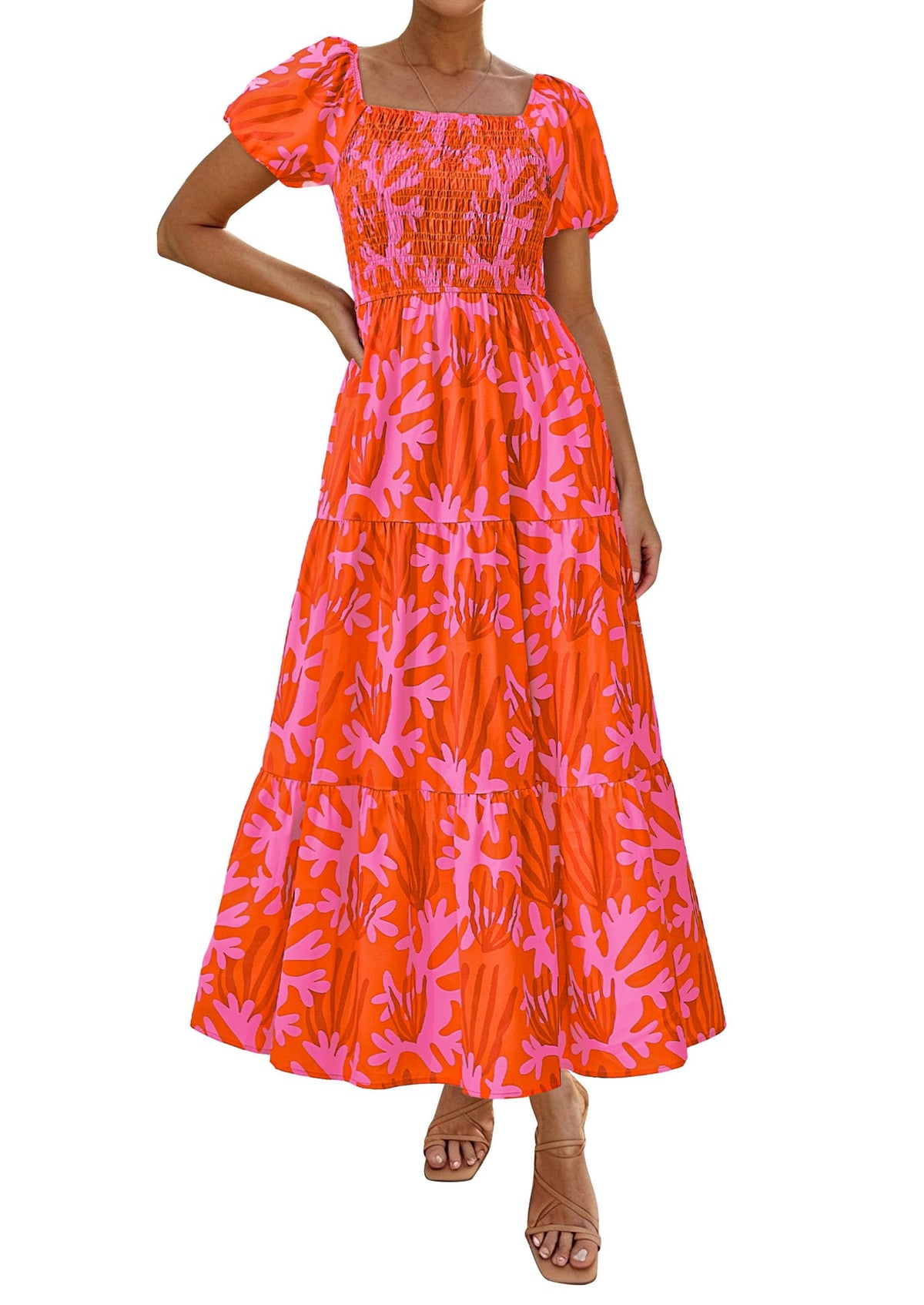 PRETTYGARDEN Womens Puff Short Sleeve Maxi Dress