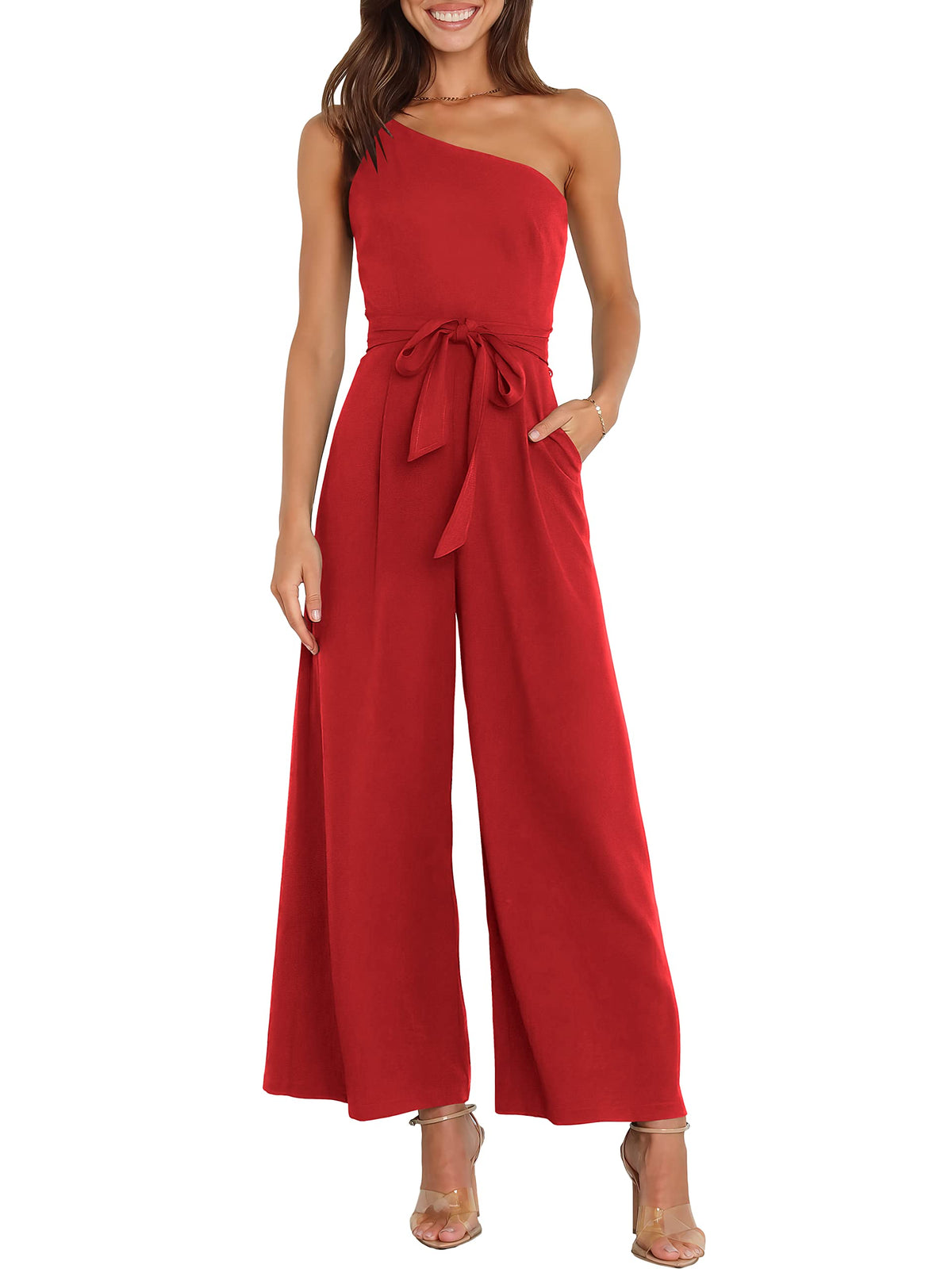ANRABESS Jumpsuits for Women Dressy One Shoulder Sleeveless Romper