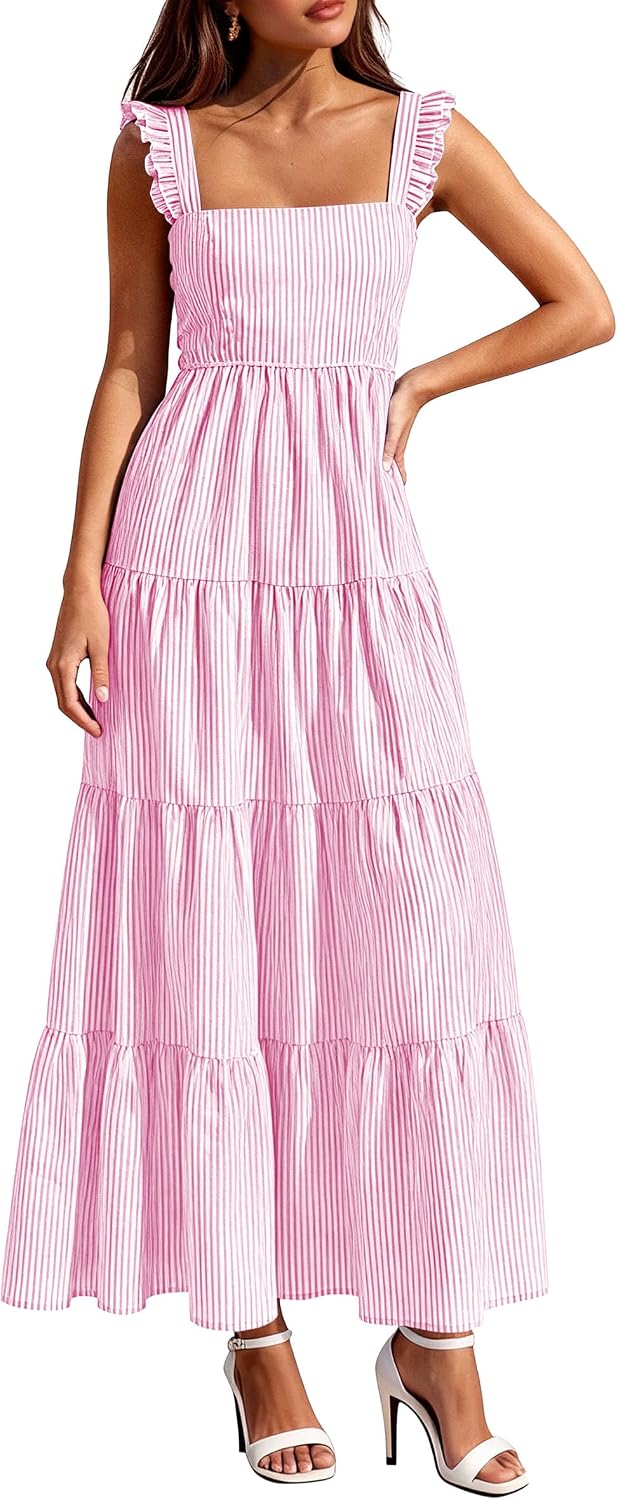 PRETTYGARDEN Women's Summer Striped Maxi Sun Dresses