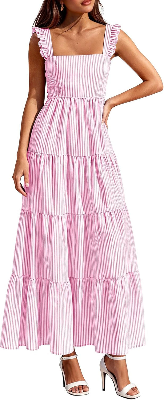 PRETTYGARDEN Women's Summer Striped Maxi Sun Dresses