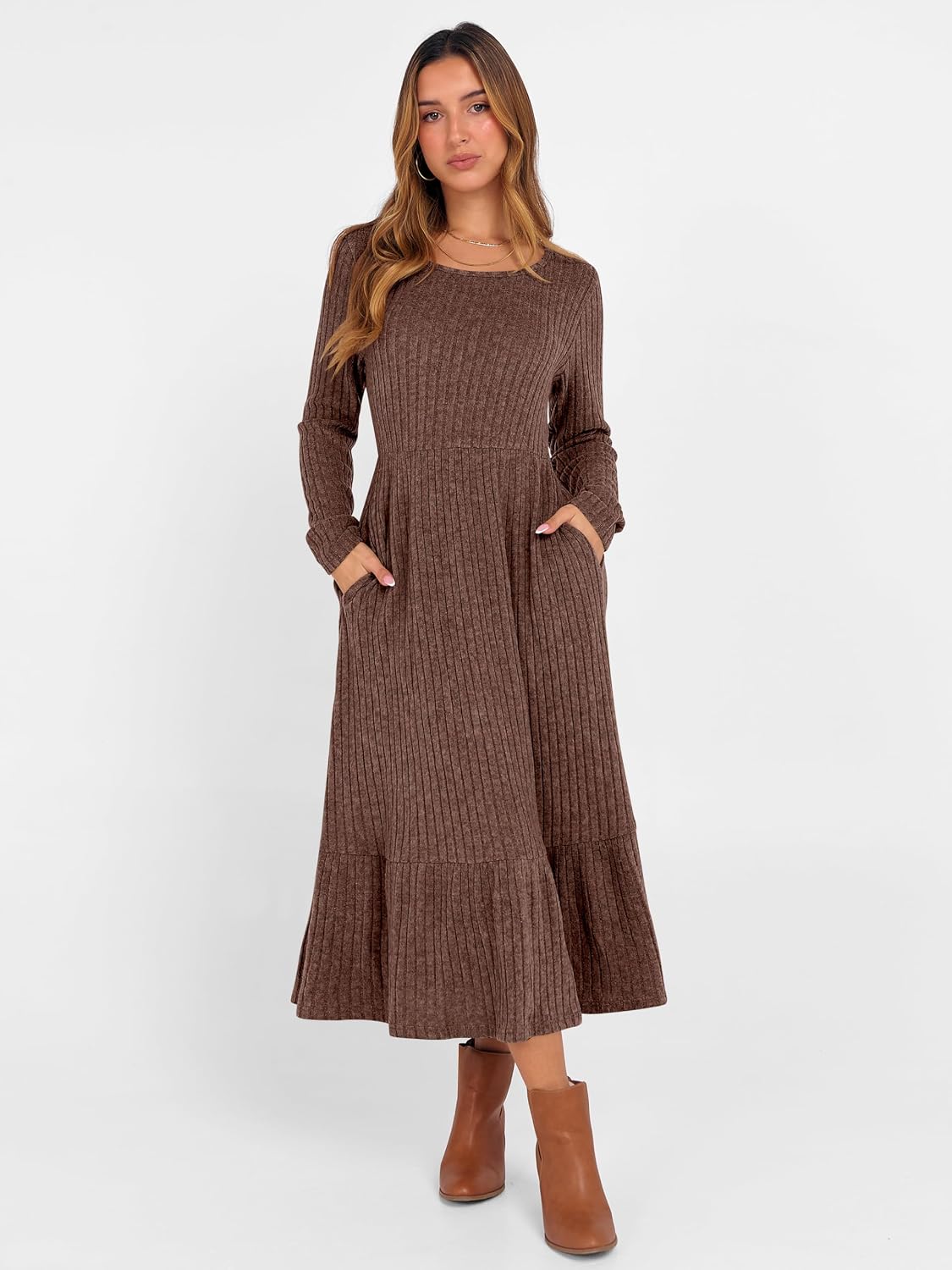 ANRABESS Womens Fall Long Sleeve Midi Dress