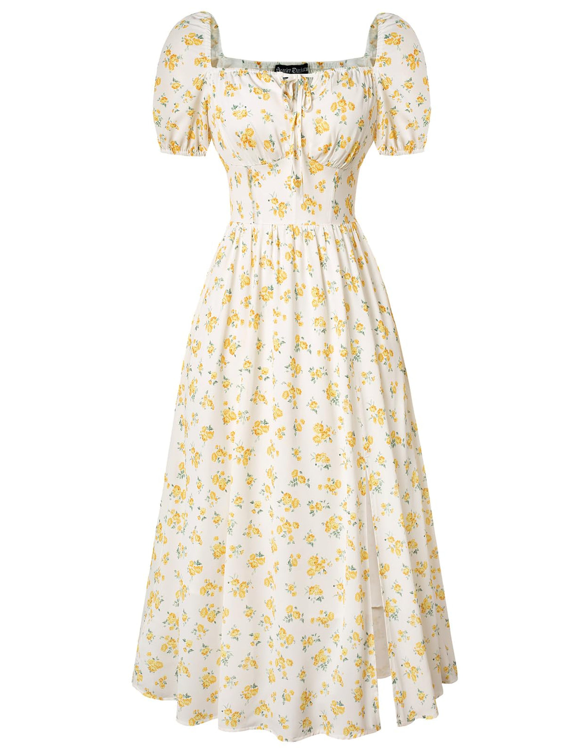 Scarlet Darkness Summer Spring Split Floral Corset Midi Dress with Pockets