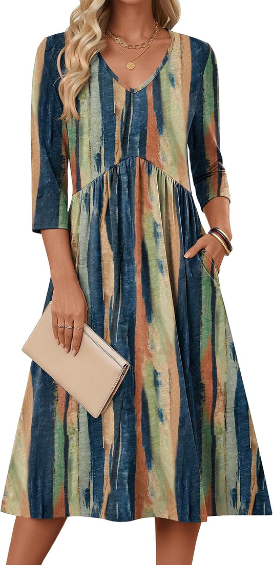 Zeagoo Summer Dresses for Women 2026 3/4 Sleeve Casual Midi Tshirt Dresses