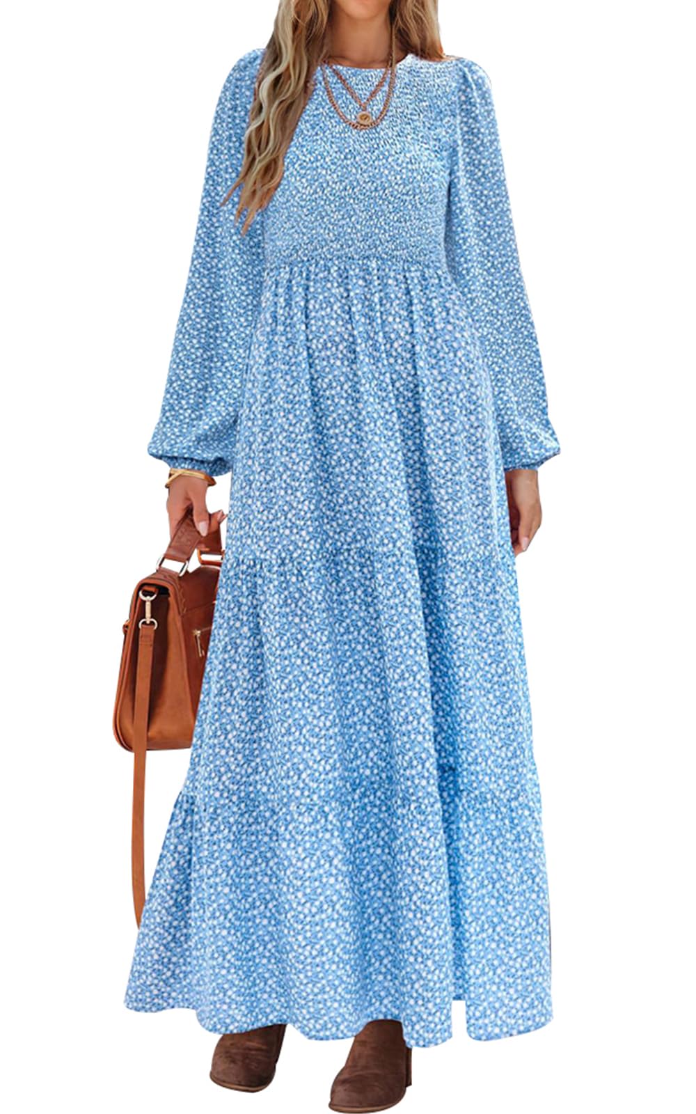PRETTYGARDEN Long Sleeve Floral Maxi Fall Dresses for Women Trendy Outfits