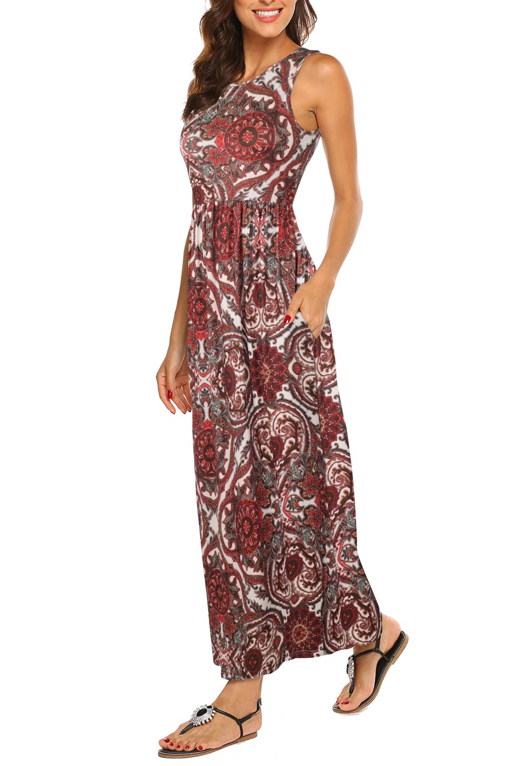 Hount Women's Summer Sleeveless Striped Flowy Casual Long Maxi Dress with Pockets