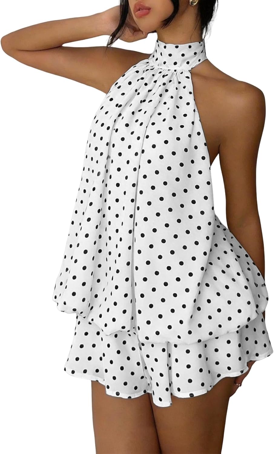 Women's Chiffon Halter Drop Waist Mini Dress Wedding Guest Dresses Ruffle Formal Holiday Club Brunch Outfits