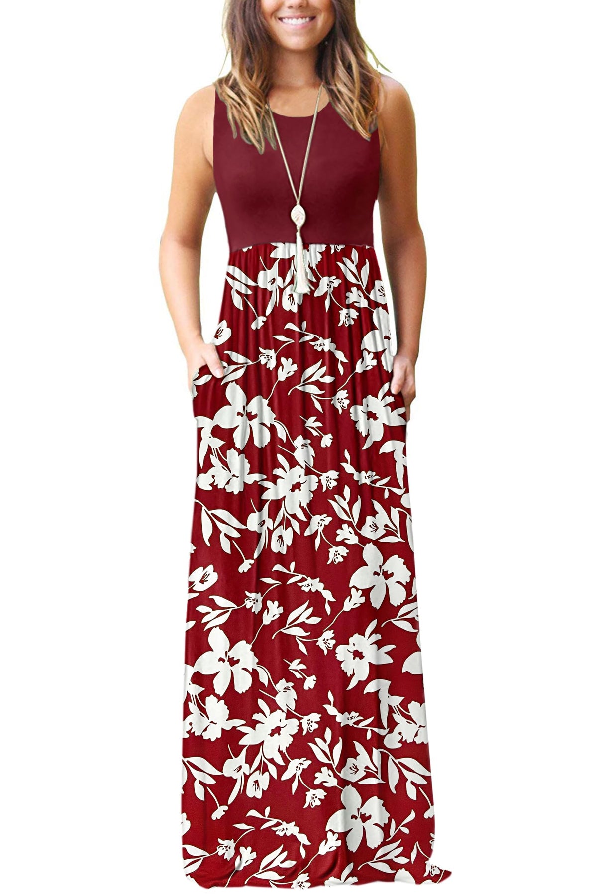 AUSELILY Women's Summer Sleeveless Loose Plain Casual Long Maxi Dresses