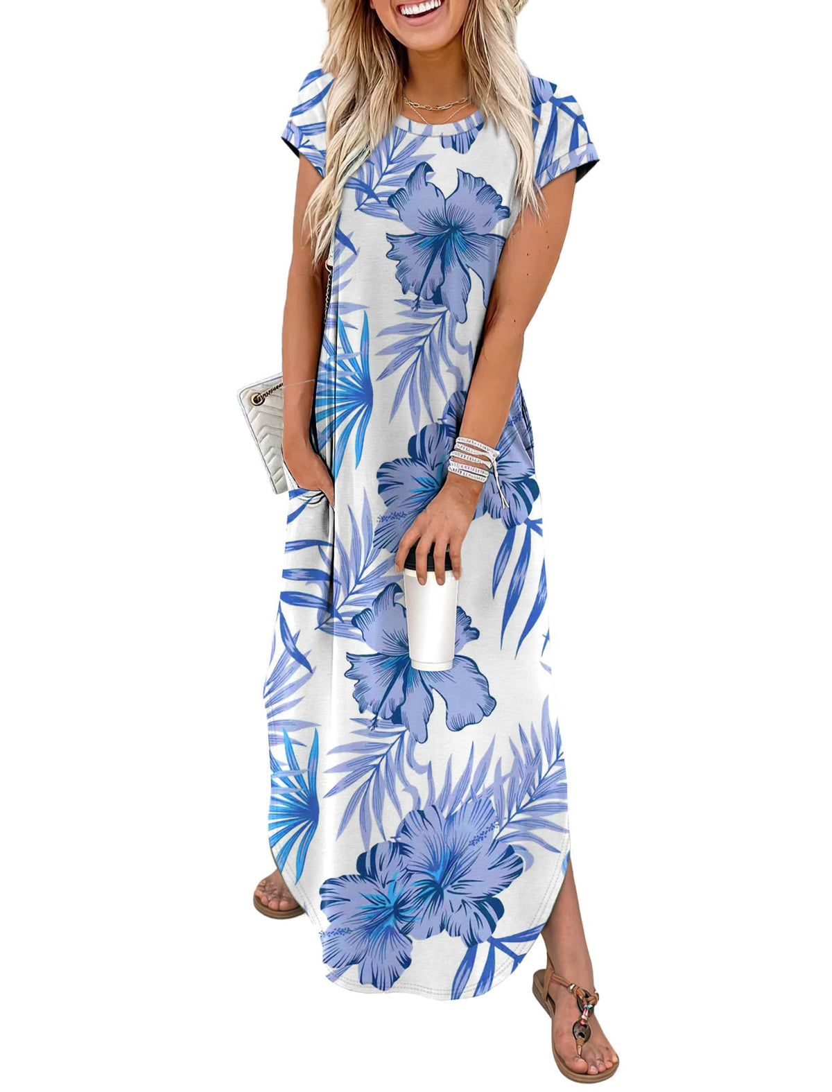 WIHOLL Summer Dresses Cap Sleeve Crewneck Maxi Long Casual Dress with Pockets Beach Vacation Sundresses 2026 Trendy