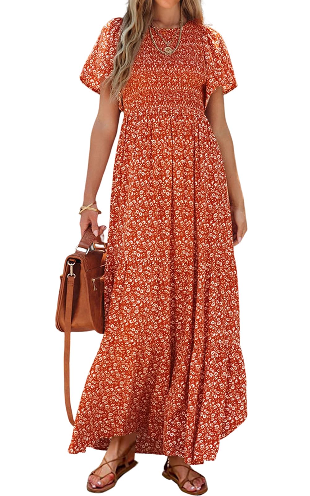 PRETTYGARDEN Women's 2026 Summer Casual Flutter Sleeve Floral Maxi Dress