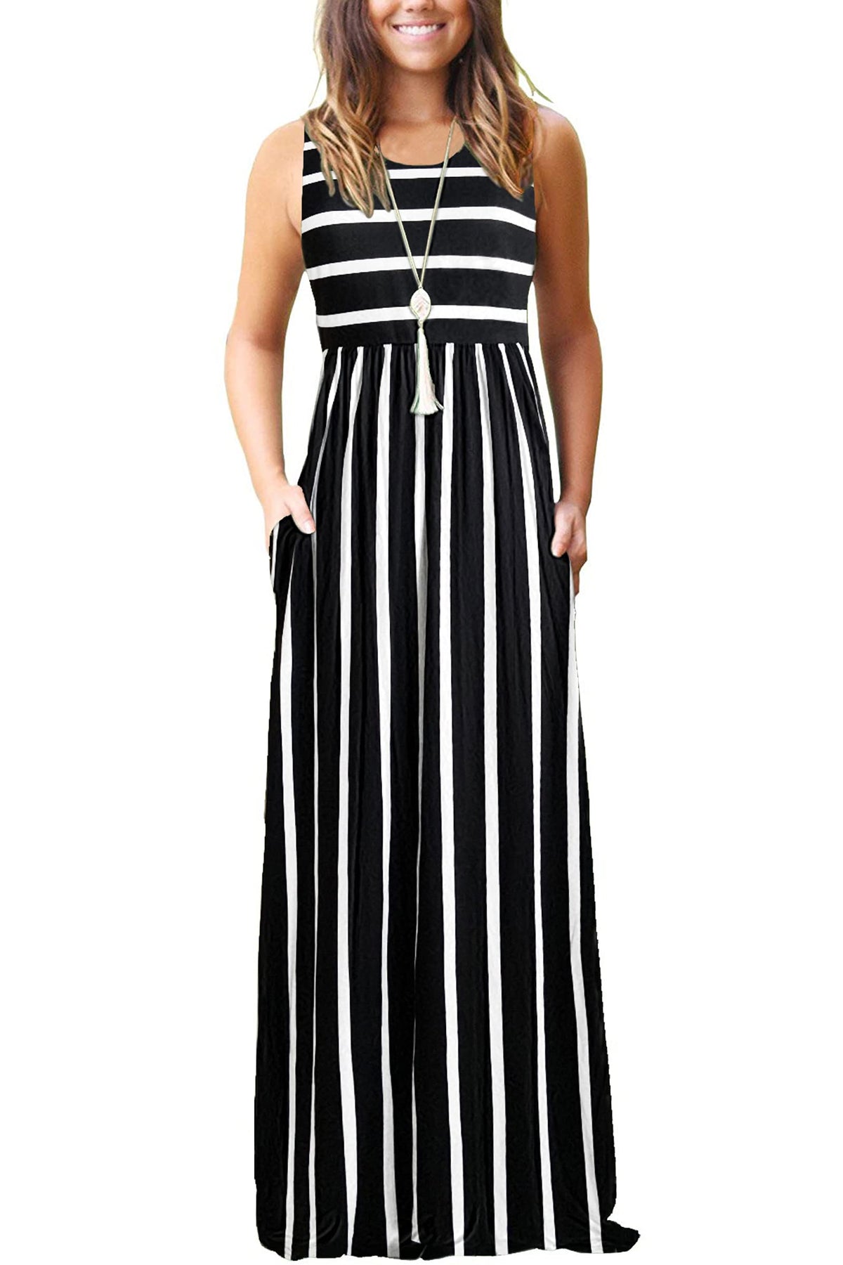 AUSELILY Women's Summer Sleeveless Loose Plain Casual Long Maxi Dresses
