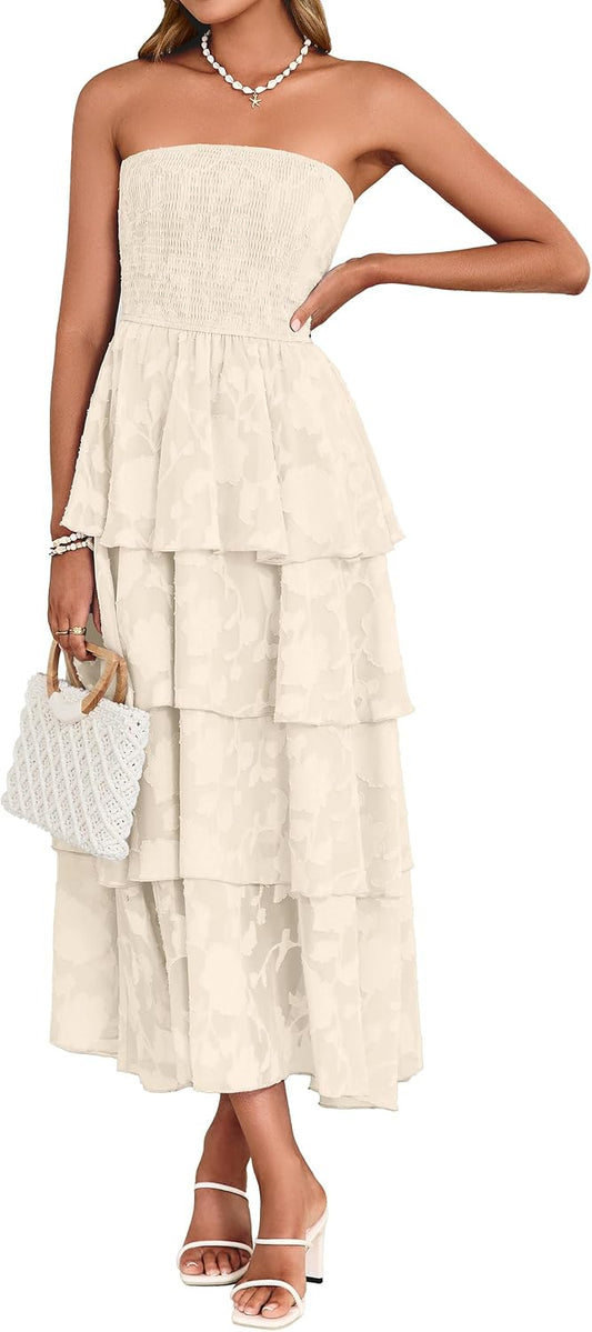 Simplee Womens Maxi Boho Floral Strpless Wedding Guest Beach Long Dress