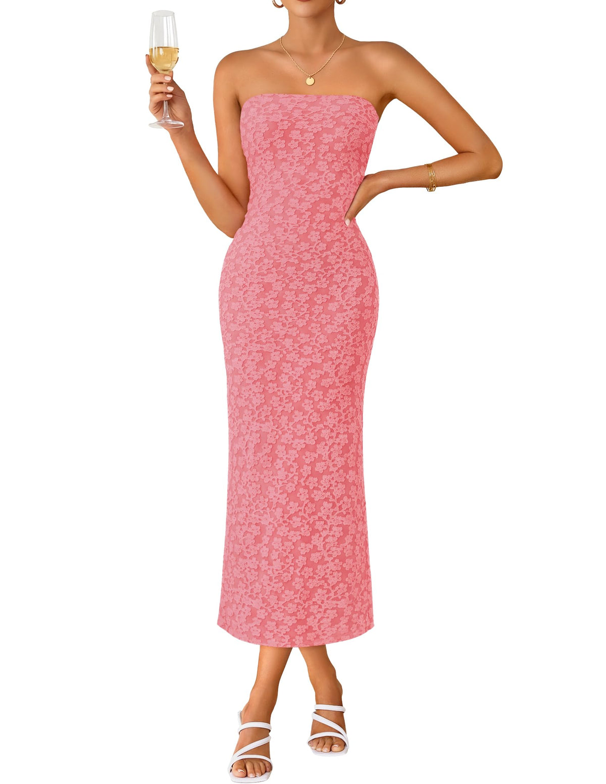 ZESICA Women's Floral Strapless Bodycon Weeding Guest Dress