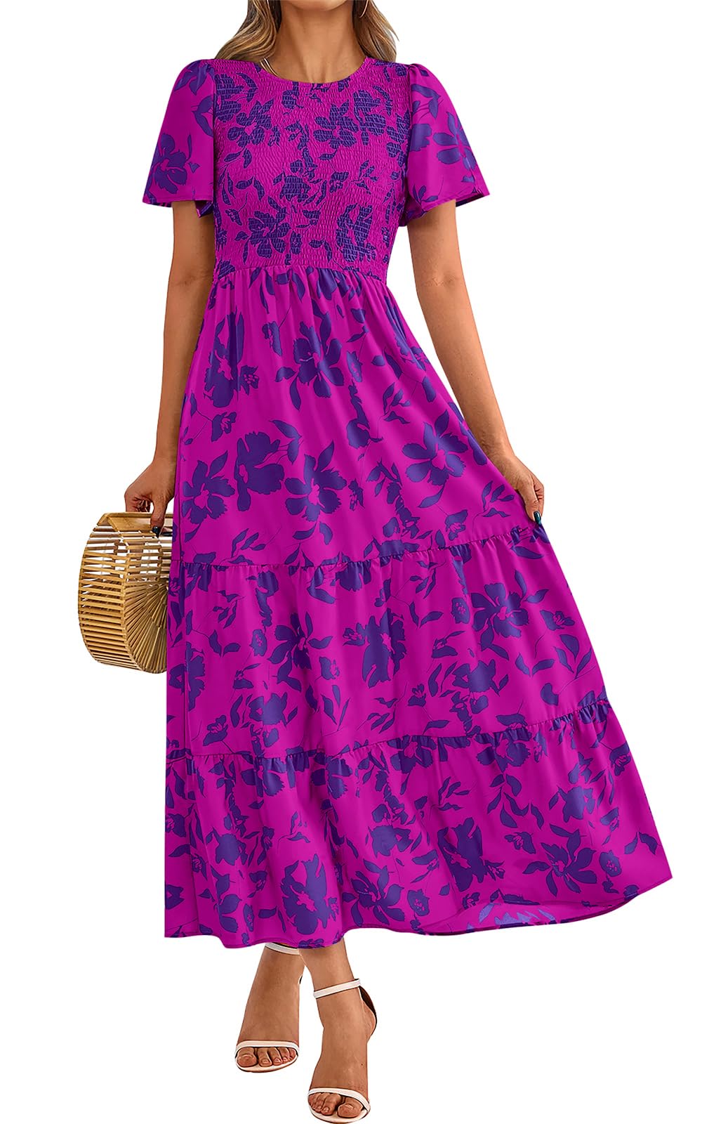 PRETTYGARDEN Women's 2026 Summer Casual Flutter Sleeve Floral Maxi Dress