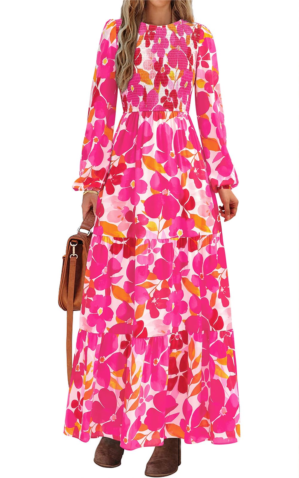 PRETTYGARDEN Long Sleeve Floral Maxi Fall Dresses for Women Trendy Outfits