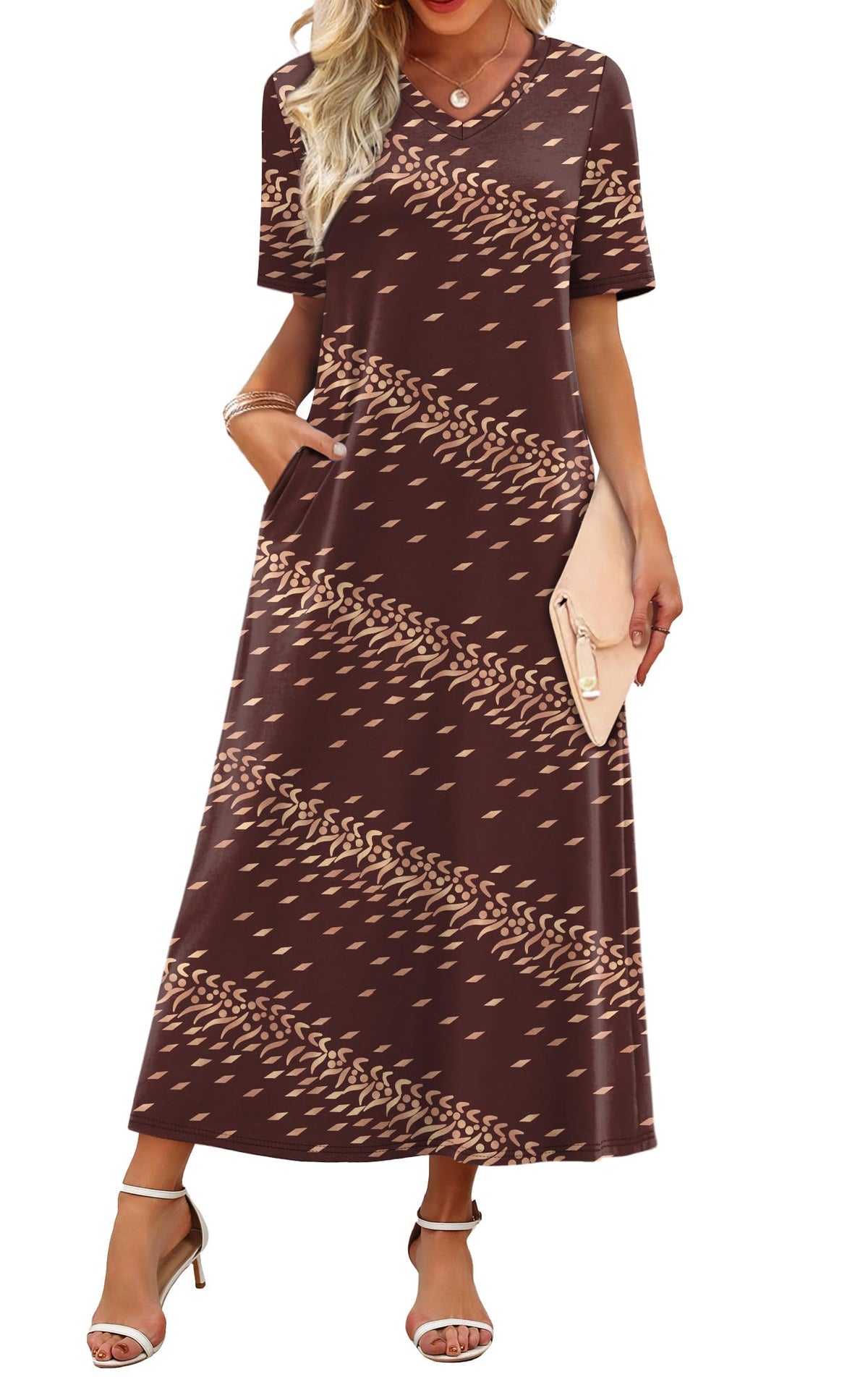 WIHOLL Women's Maxi Dresses V Neck Vacation Beach Sundresses Floral Travel Summer Dress